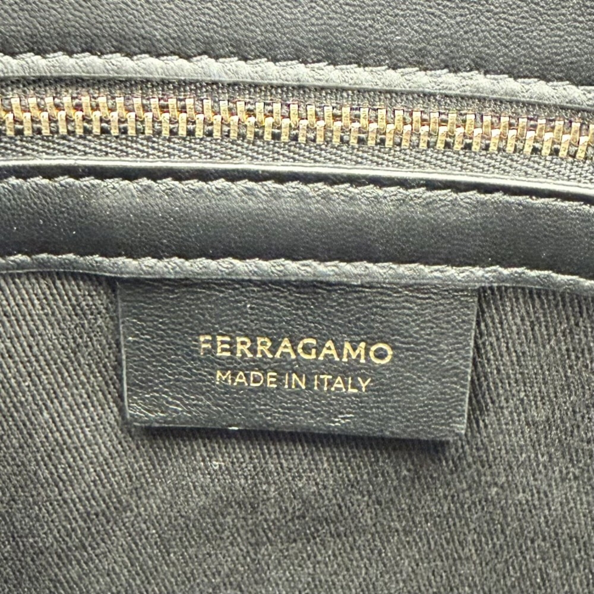 Salvatore Ferragamo Black Canvas Handbag Tote Bag (Pre-Owned)