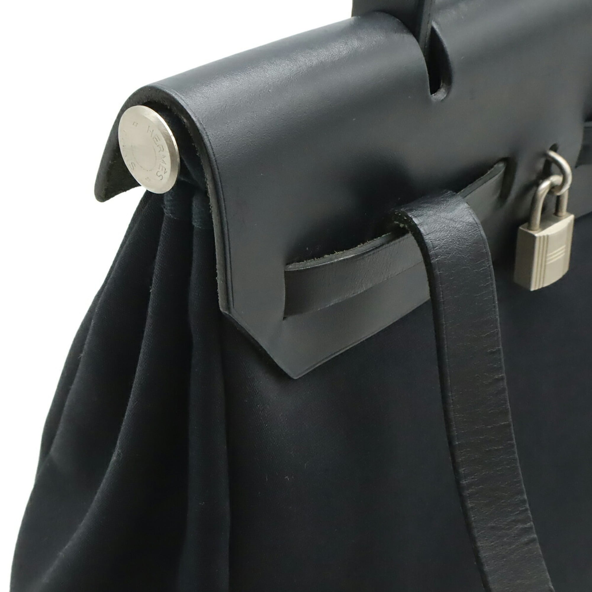 Hermes Her Bag Black Toile Officier Leather Backpack Handbag (Pre-Owned)