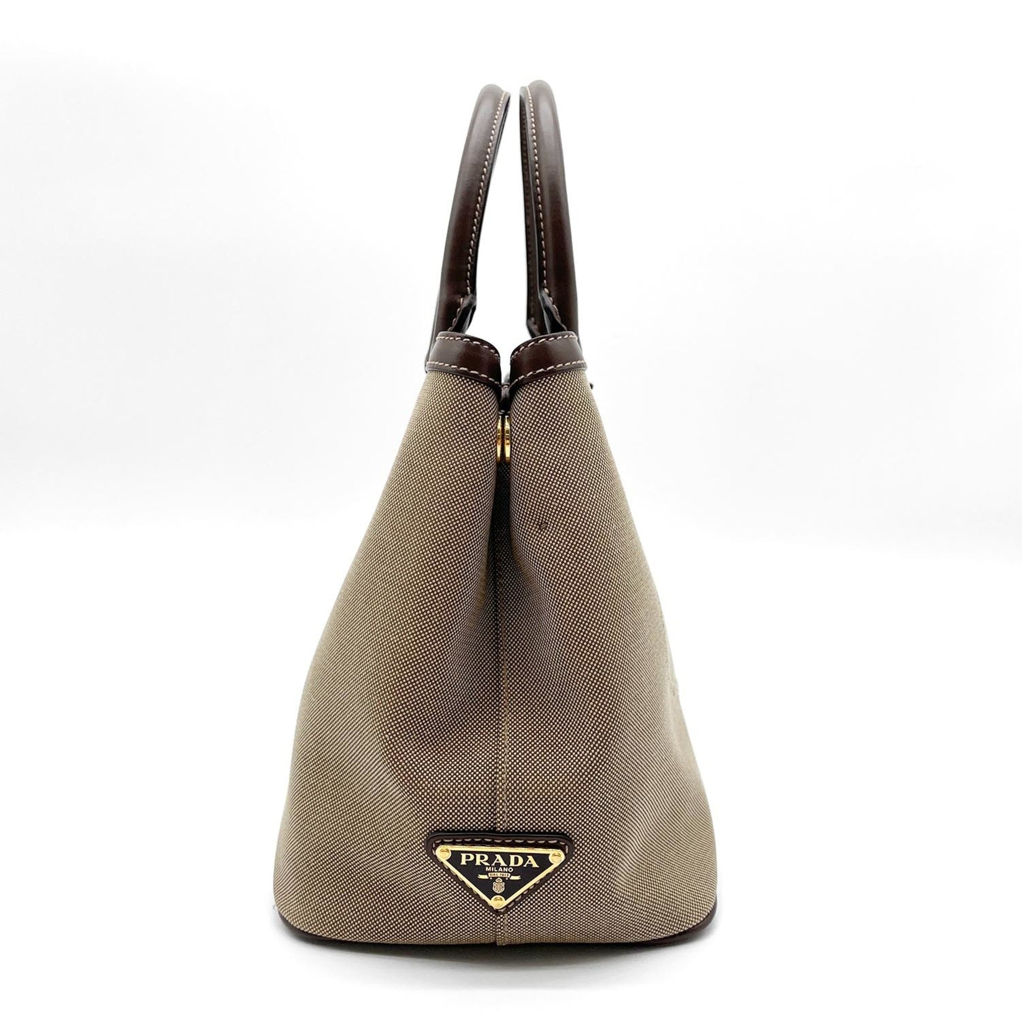 Prada Brown Canvas Leather Shoulder Bag (Pre-Owned)