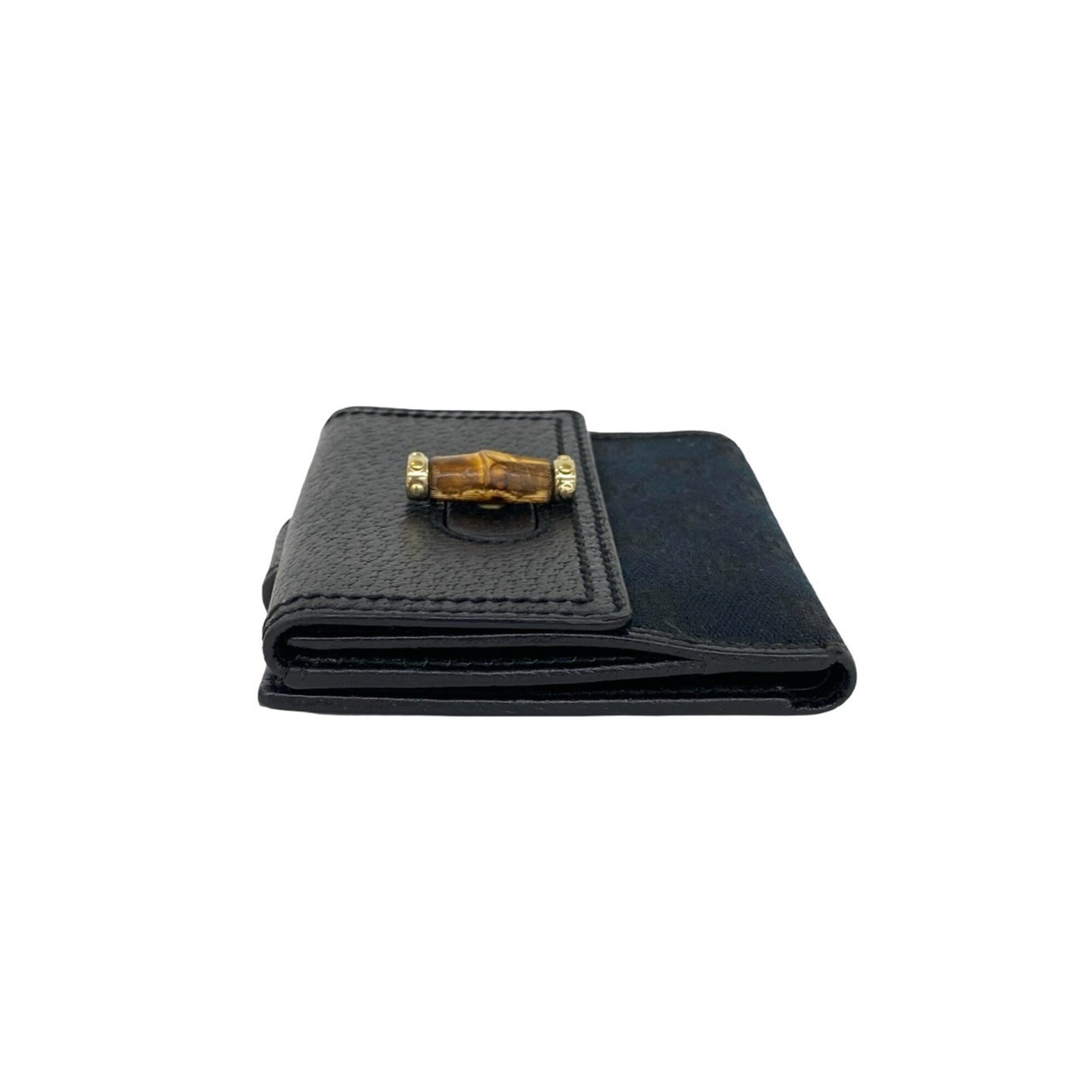 Gucci Black Leather Canvas Bamboo Wallet (Bi-Fold) (Pre-Owned)