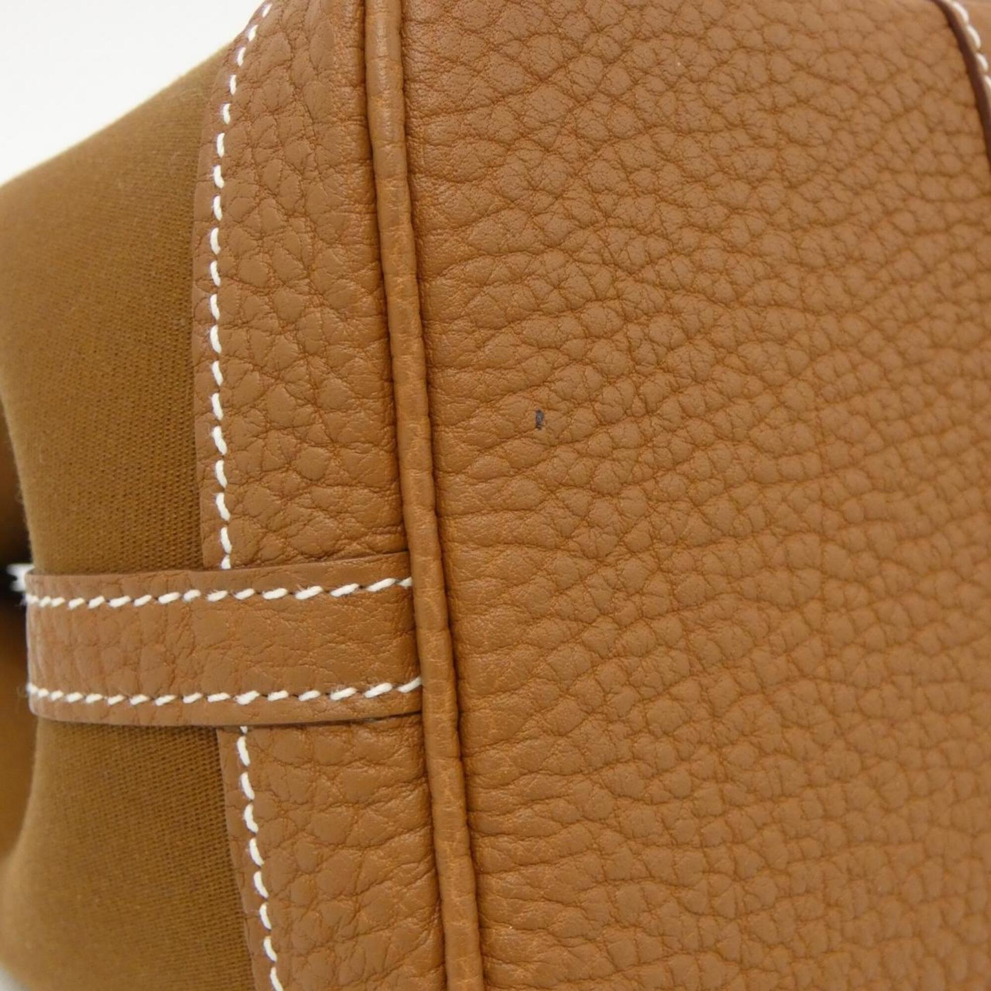 Hermes Alezan Blue Gold Toile Officier Negonda Leather Handbag (Pre-Owned)