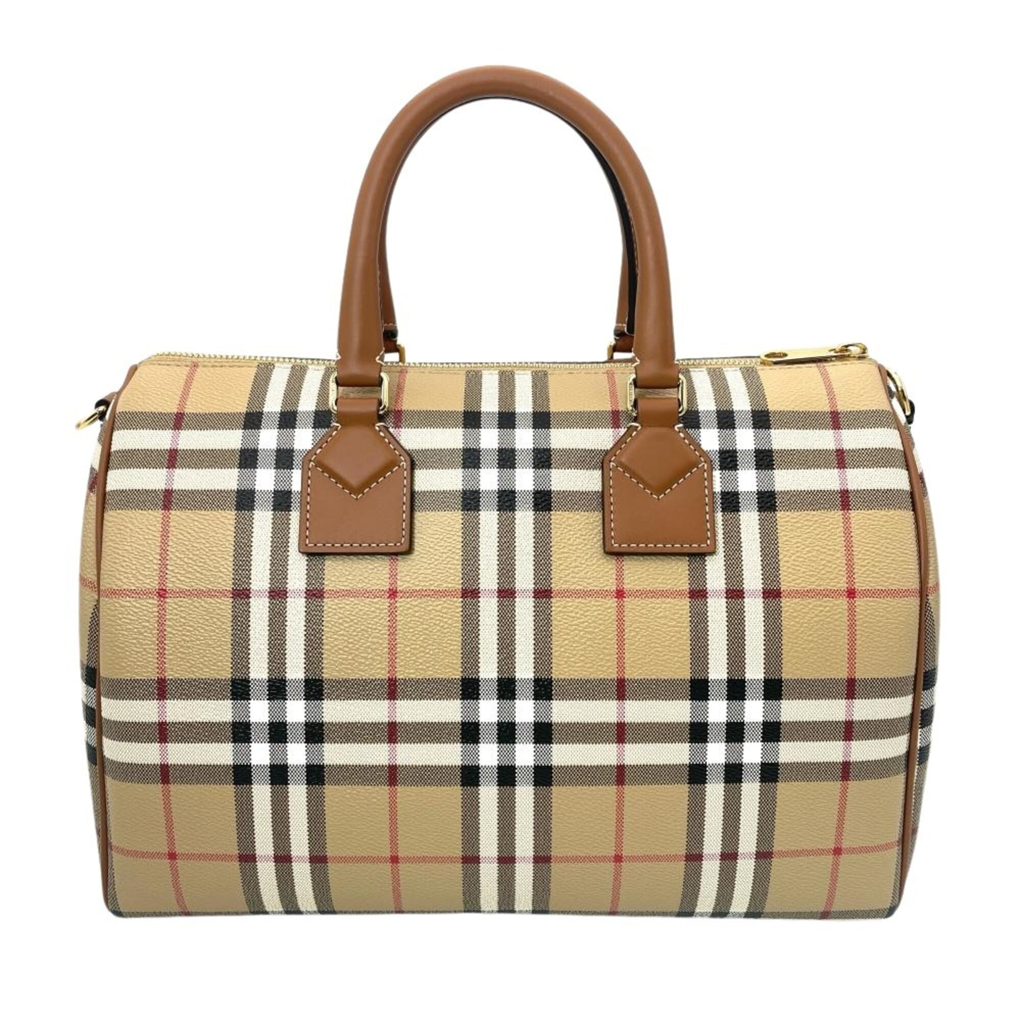 Burberry Beige Polyester Elastane Cotton Leather Boston Bag (Pre-Owned)