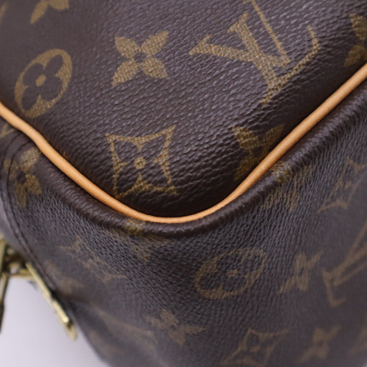 Louis Vuitton Beige Brown Coated Canvas Leather Handbag (Pre-Owned)