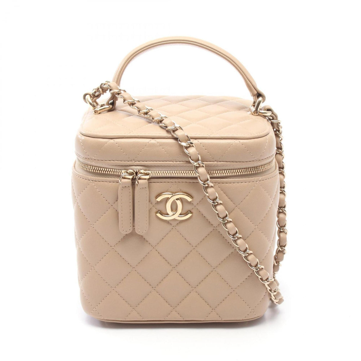 Chanel Beige Leather Handbag Shoulder Bag Vanity Bag (Pre-Owned)
