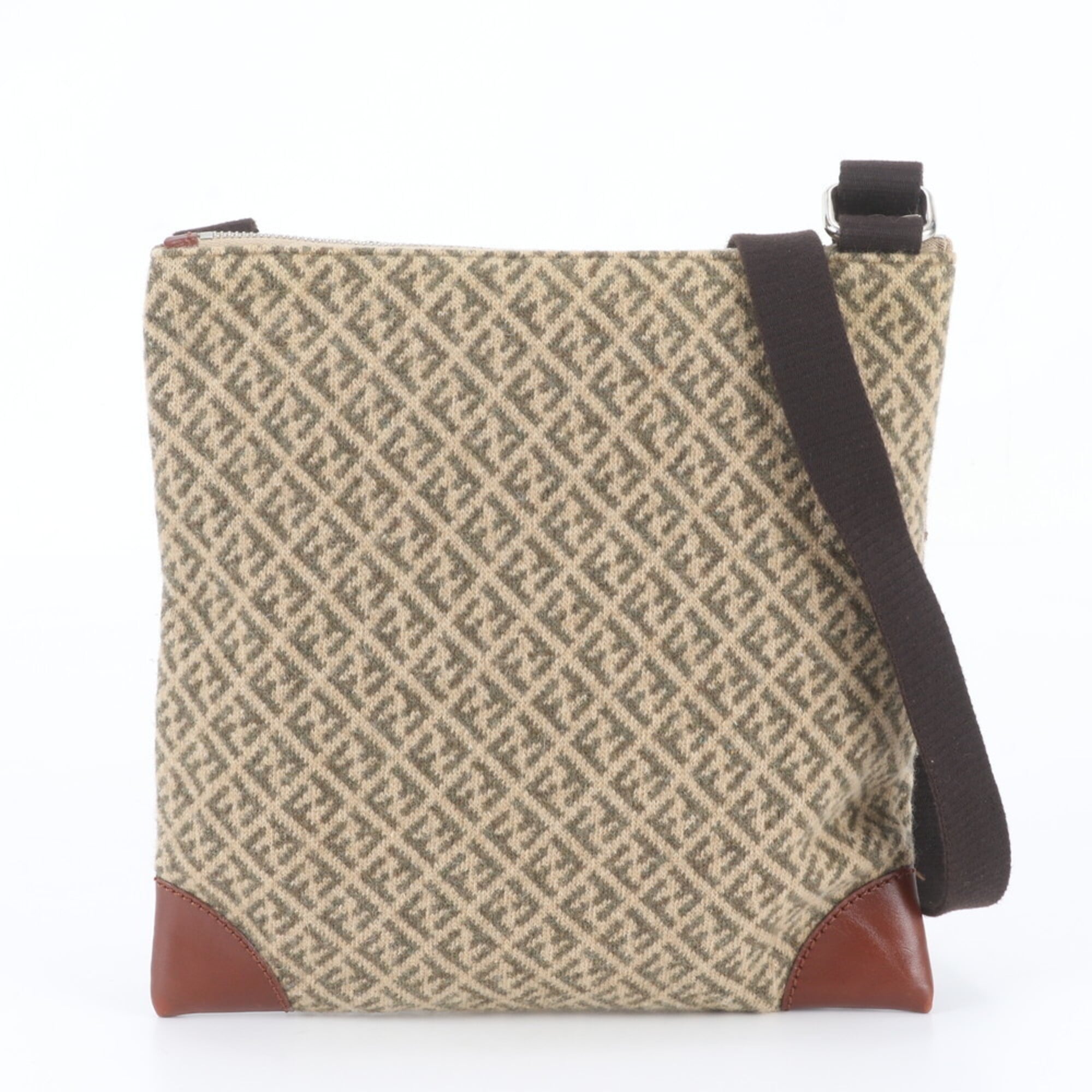 Fendi Beige Brown Leather Canvas Handbag Shoulder Bag Tote Bag (Pre-Owned)