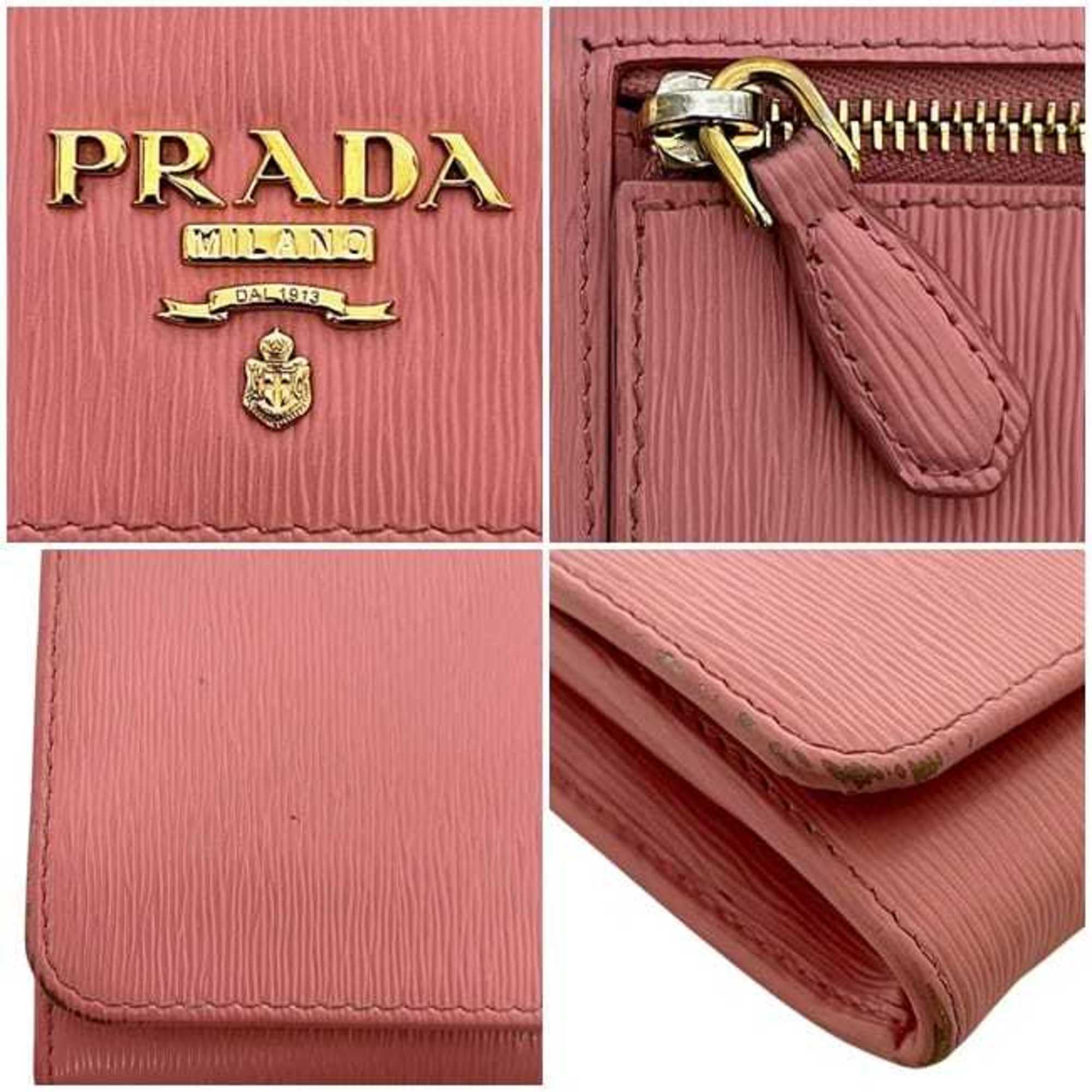 Prada Pink Leather Long Wallet (Bi-Fold) (Pre-Owned)