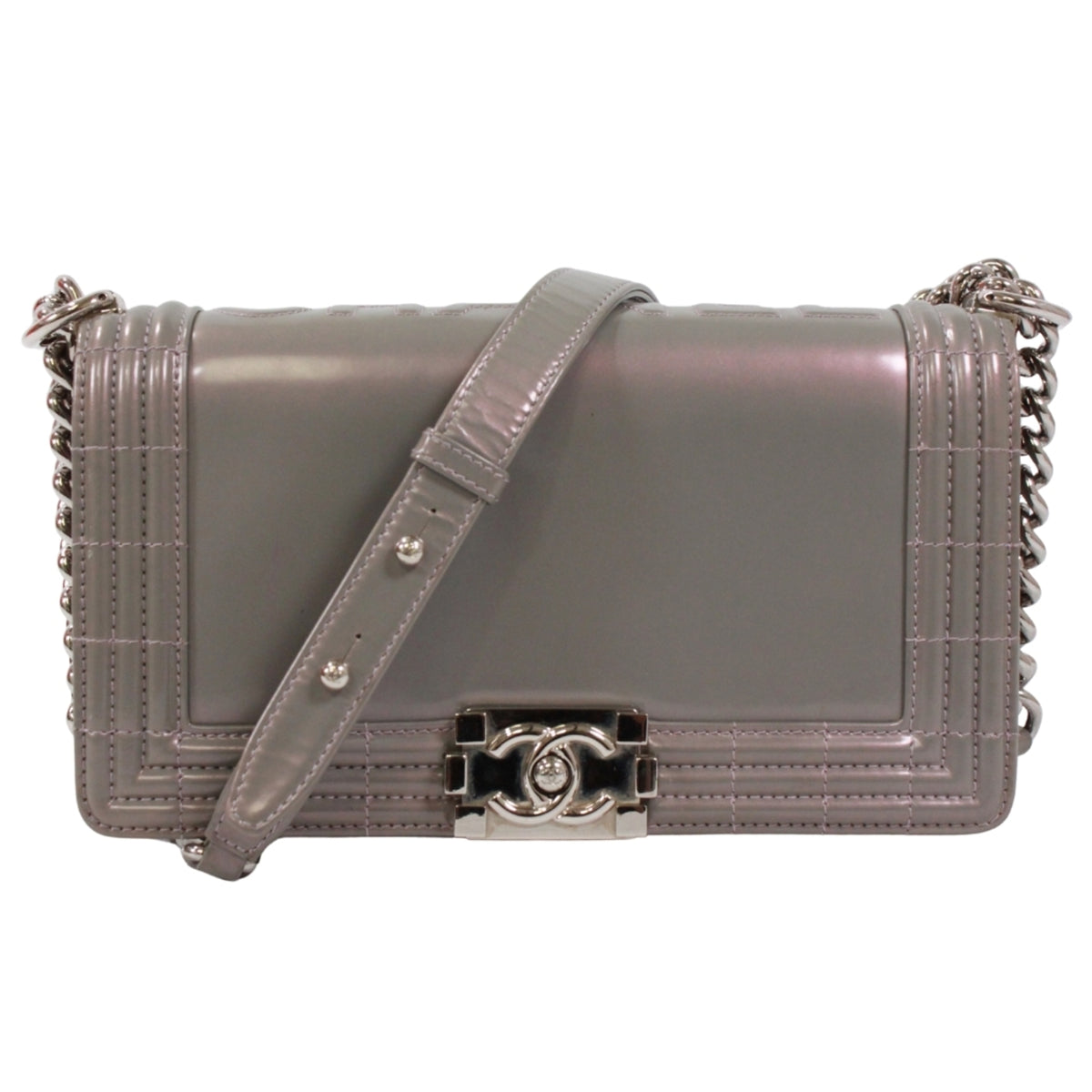 Chanel Metallic Gray Patent Leather Shoulder Bag (Pre-Owned)