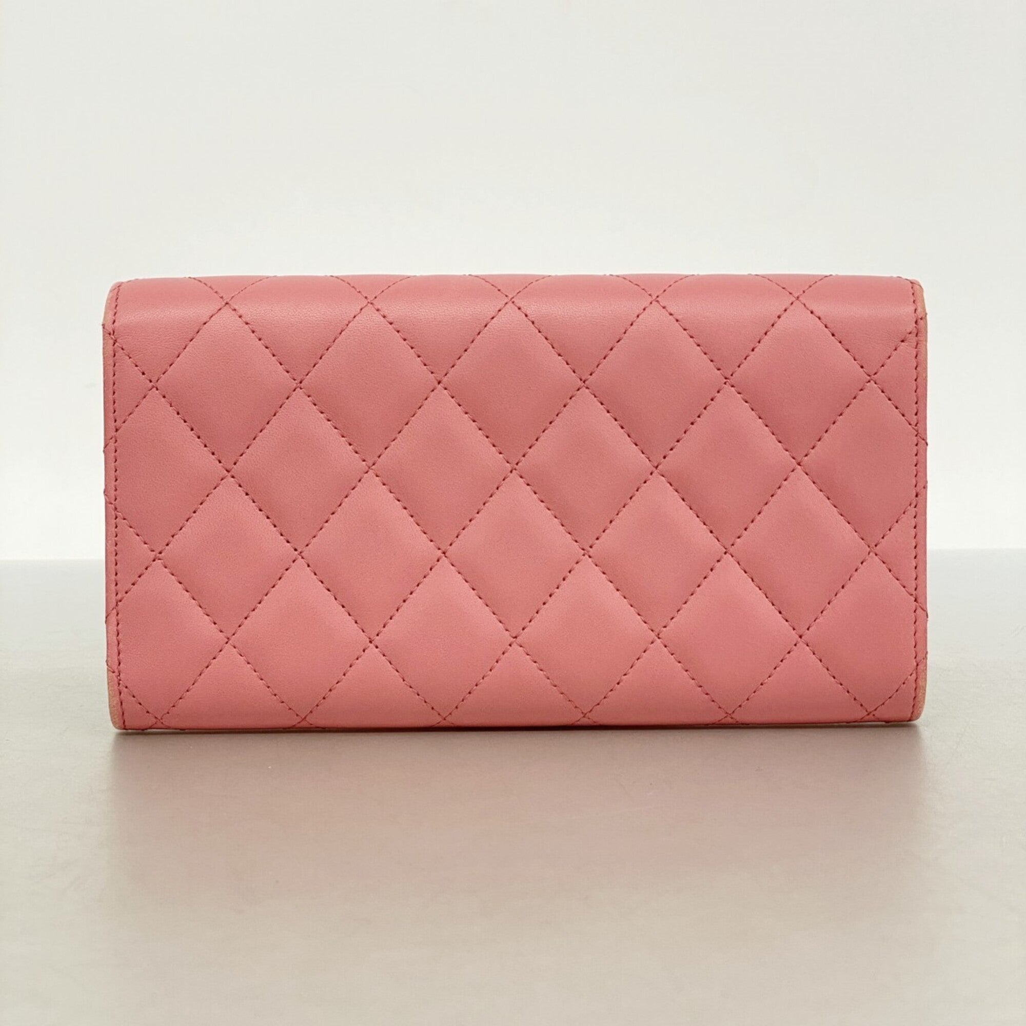 Chanel Pink Leather Long Wallet (Bi-Fold) (Pre-Owned)