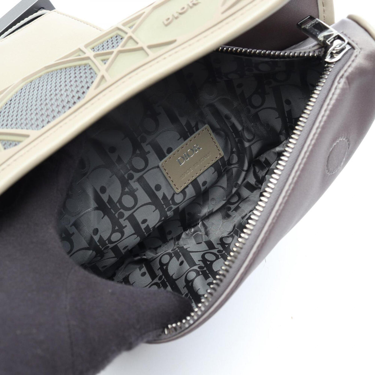 Christian Dior Beige Blue Nylon Leather Rubber Fanny Pack Handbag Saddle Bag (Pre-Owned)