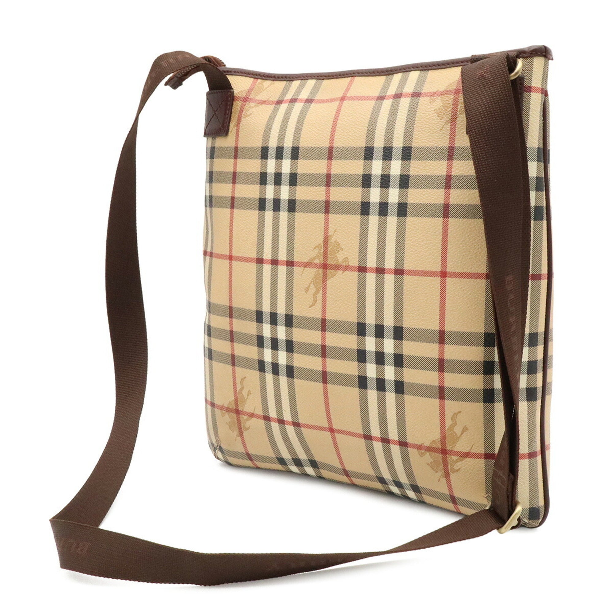 Burberry Beige Black Bordeaux Dark Brown Coated Canvas Leather Shoulder Bag (Pre-Owned)