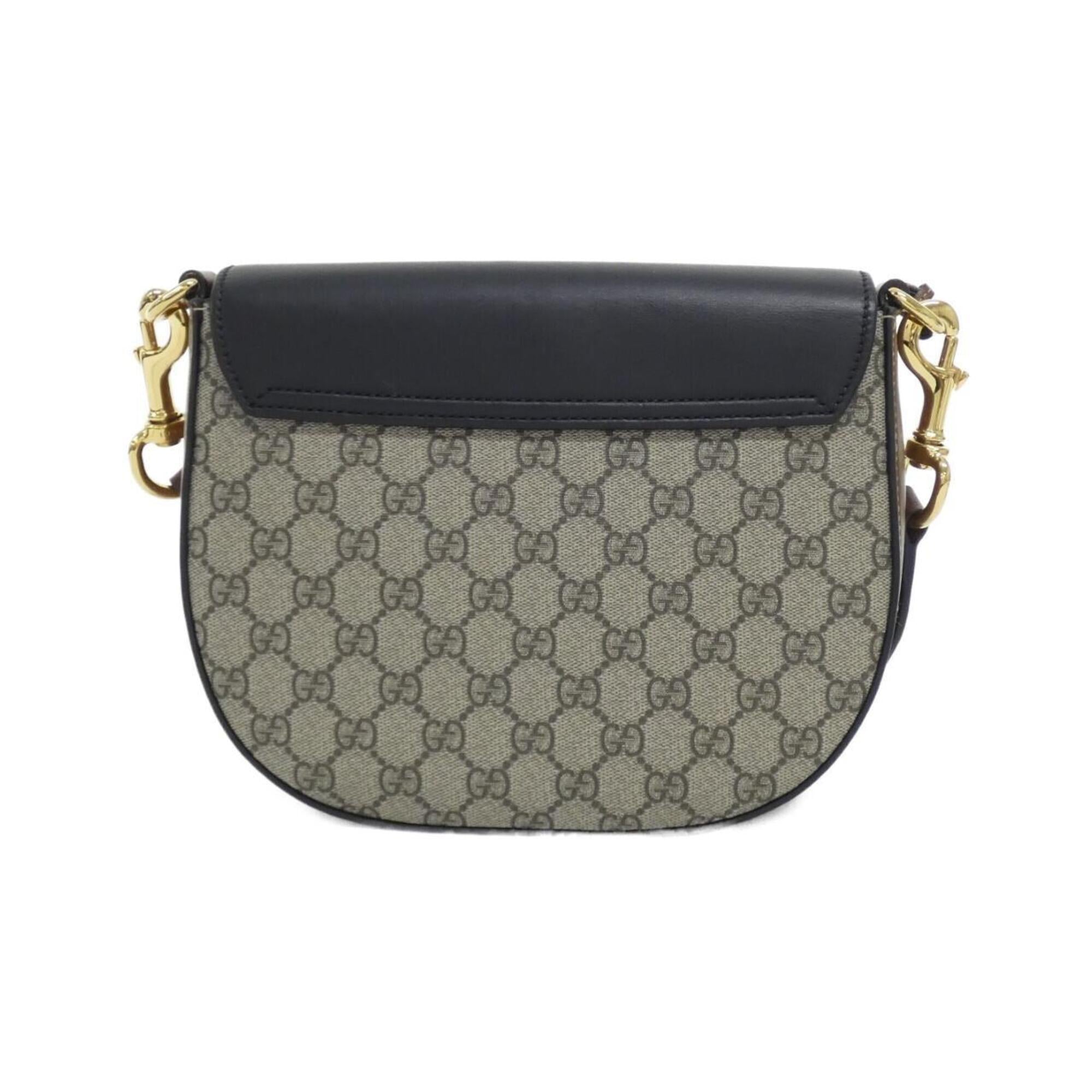 Gucci Beige Black Gg Supreme Leather Shoulder Bag (Pre-Owned)
