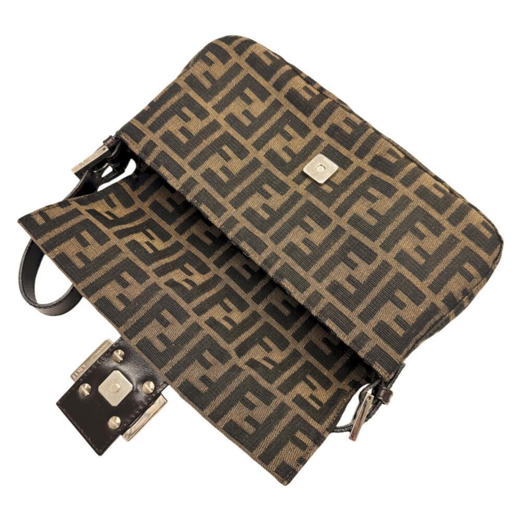 Fendi Brown Canvas Leather Handbag Pouch (Pre-Owned)