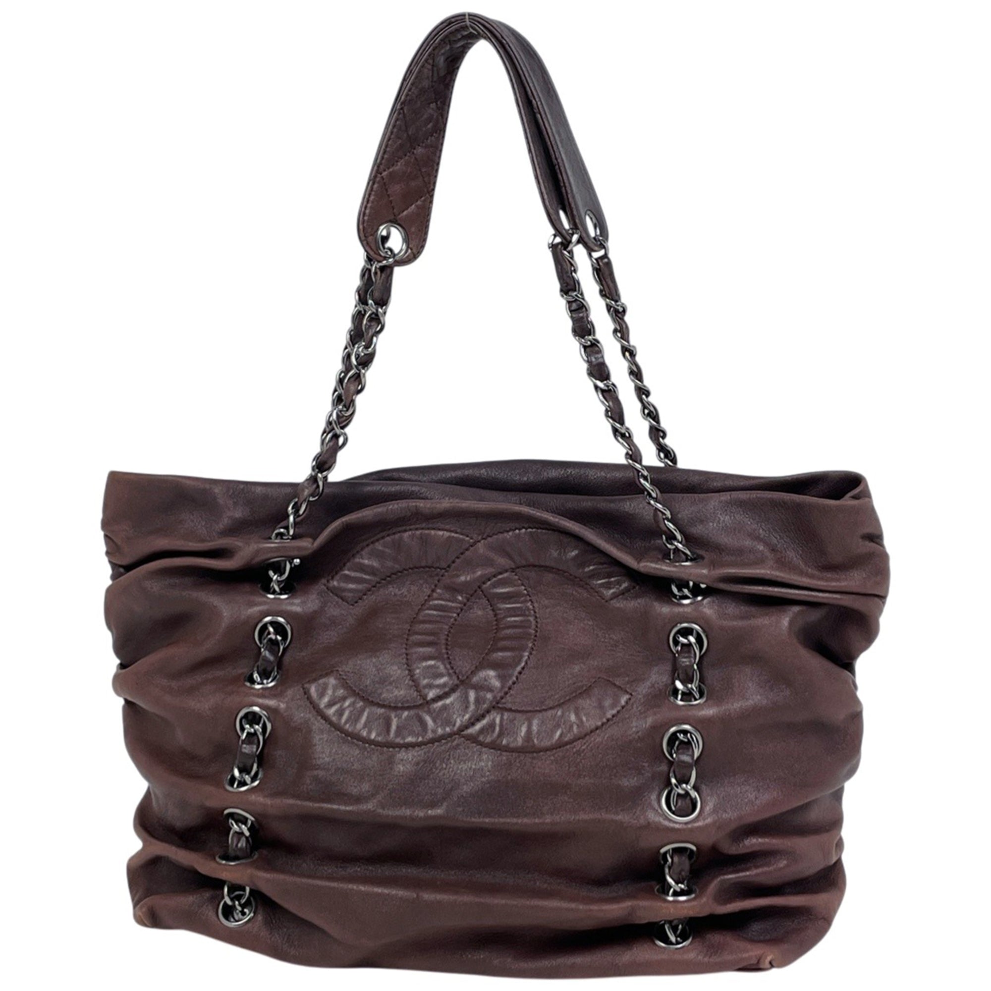 Chanel Brown Leather Shoulder Bag Tote Bag (Pre-Owned)