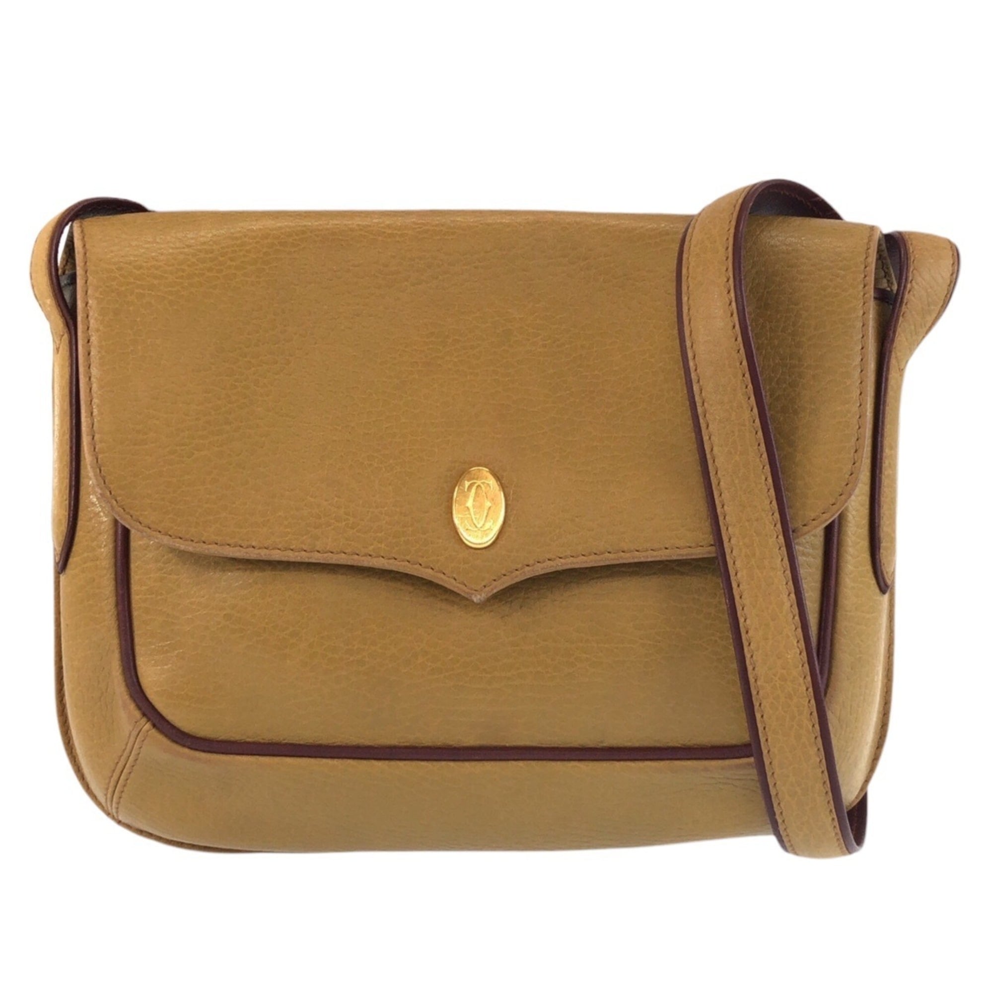 Cartier Beige Bordeaux Leather Pochette Shoulder Bag (Pre-Owned)