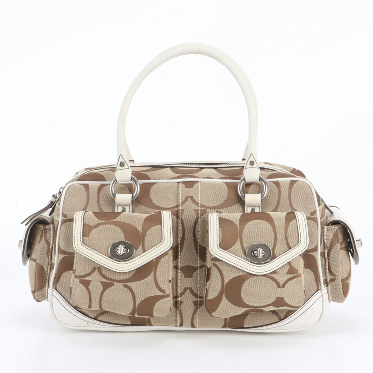 Coach Beige Leather Canvas Handbag Shoulder Bag Tote Bag (Pre-Owned)