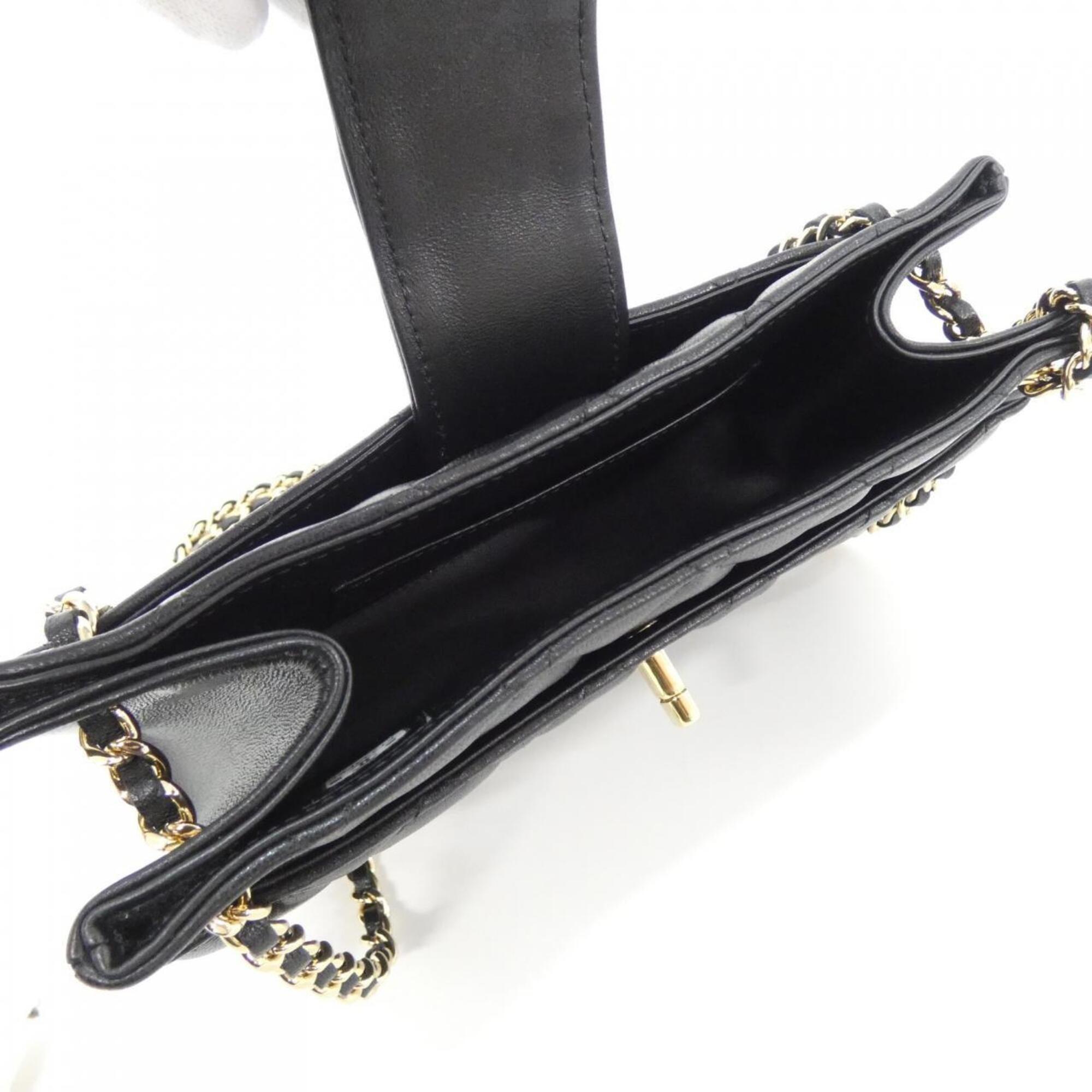 Chanel Black Leather Handbag Shoulder Bag (Pre-Owned)