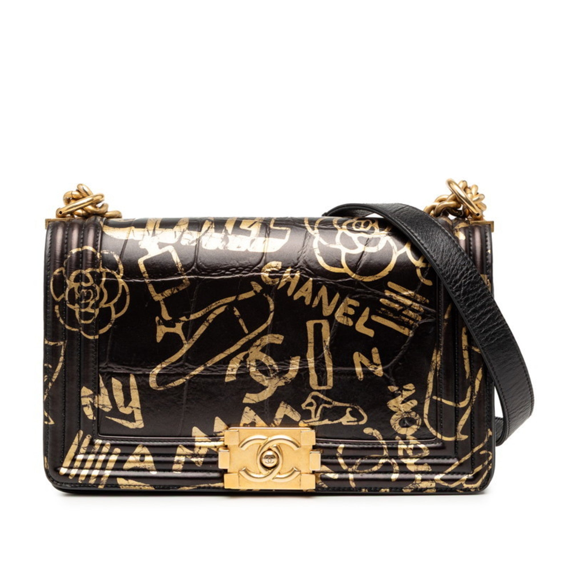 Chanel Black Gold Leather Shoulder Bag (Pre-Owned)