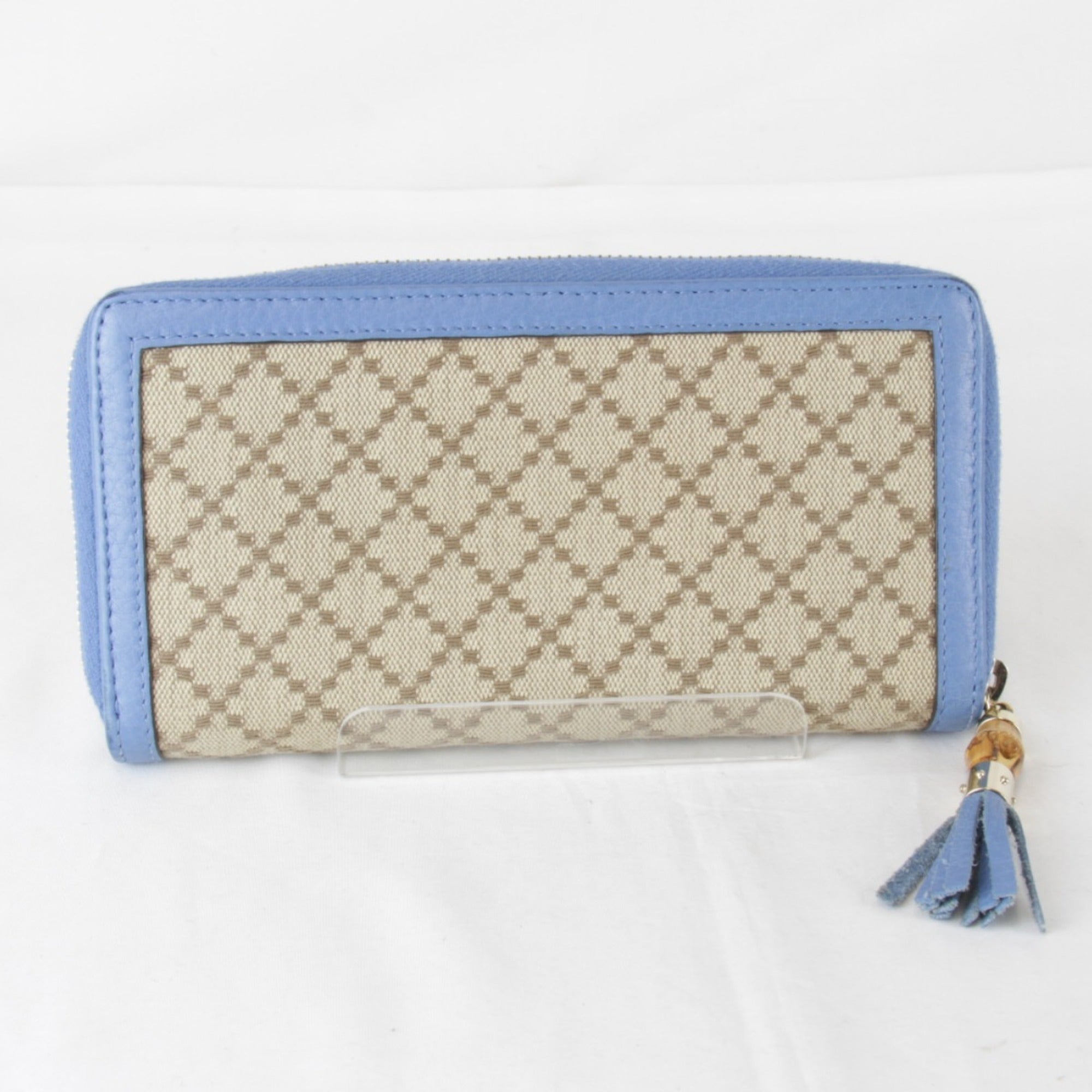 Gucci Blue Canvas Leather Long Wallet (Bi-Fold) (Pre-Owned)