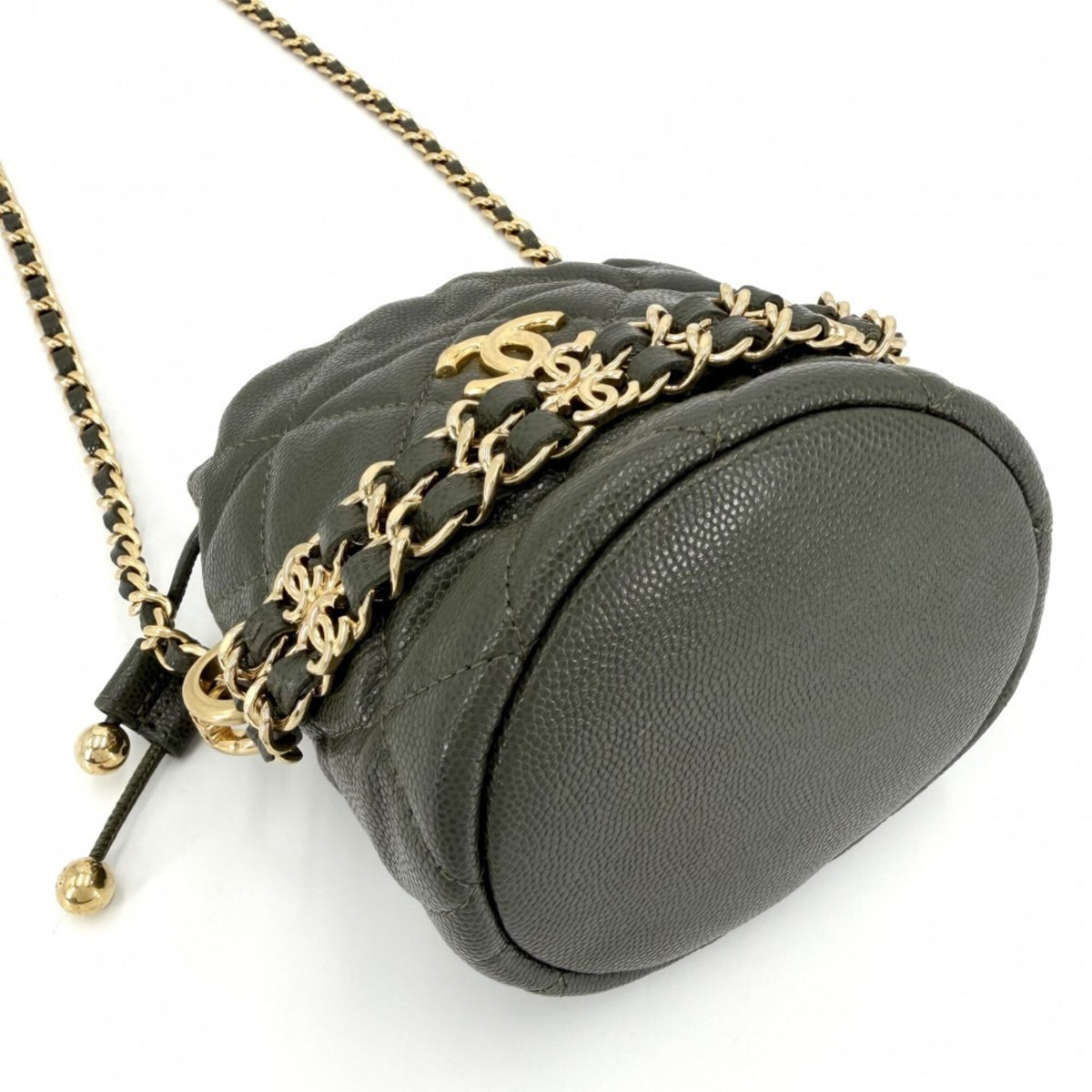 Chanel Khaki Grained Calfskin Pochette Shoulder Bag (Pre-Owned)