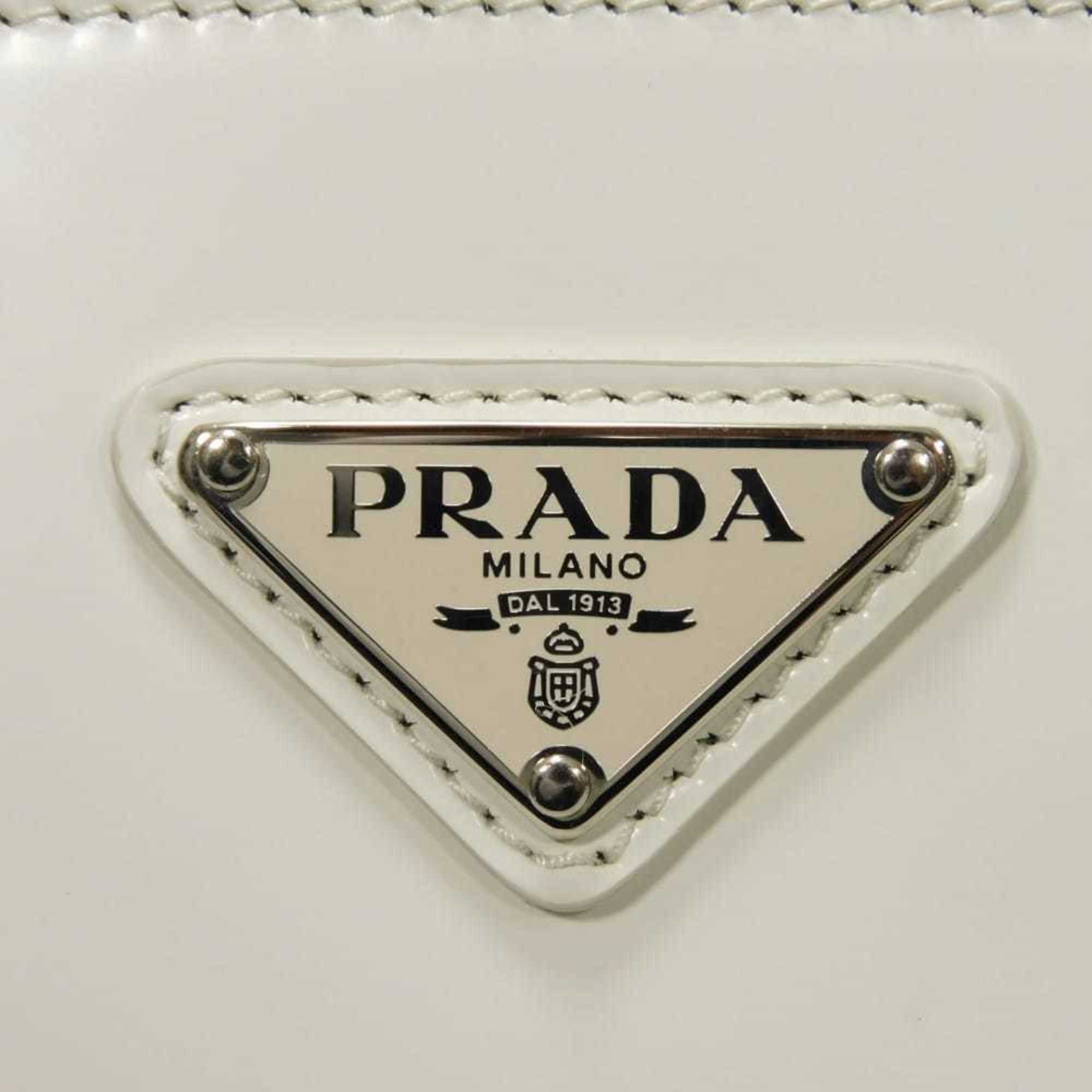 Prada Bianco White Leather Shoulder Bag Tote Bag (Pre-Owned)