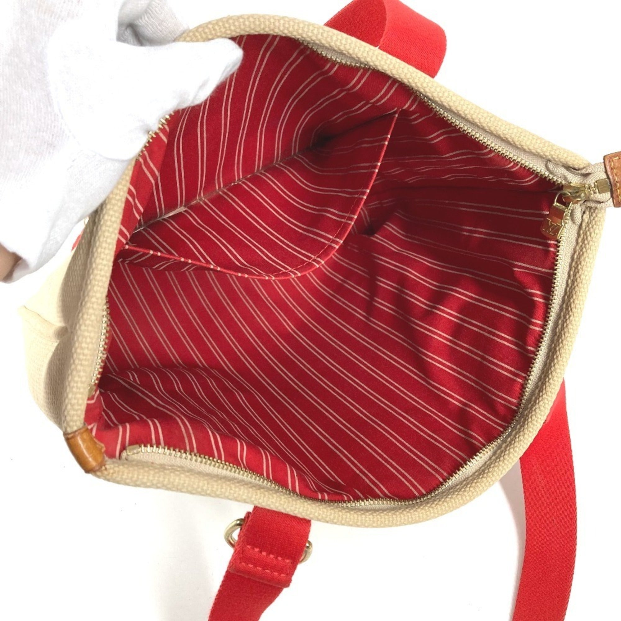Louis Vuitton Beige Red Color Canvas Shoulder Bag Tote Bag (Pre-Owned)
