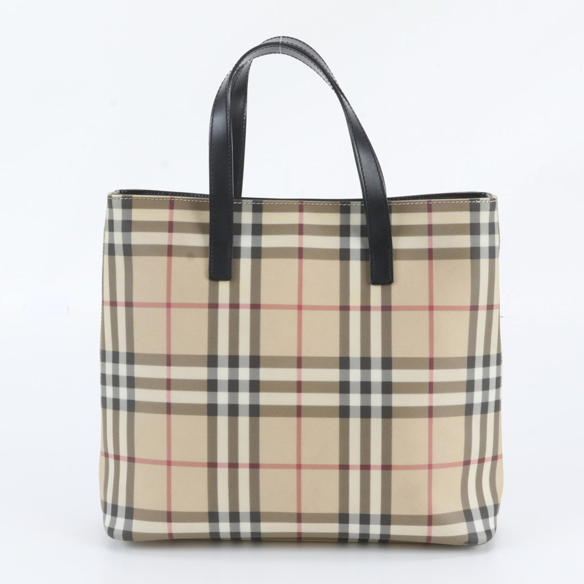 Burberry Beige Leather Coated Canvas Handbag Shoulder Bag Tote Bag (Pre-Owned)