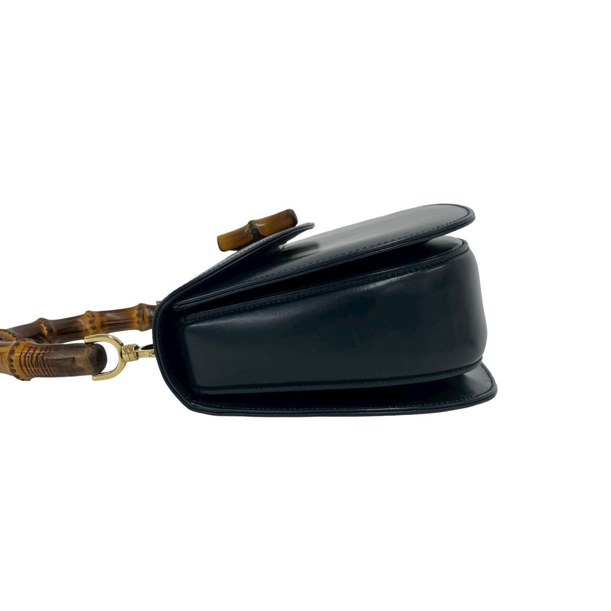 Gucci Navy Leather Bamboo Handbag Shoulder Bag (Pre-Owned)