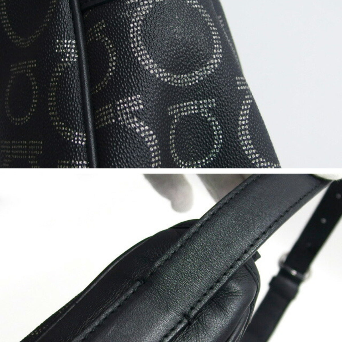 Salvatore Ferragamo Gancini Black Coated Canvas Leather Shoulder Bag (Pre-Owned)
