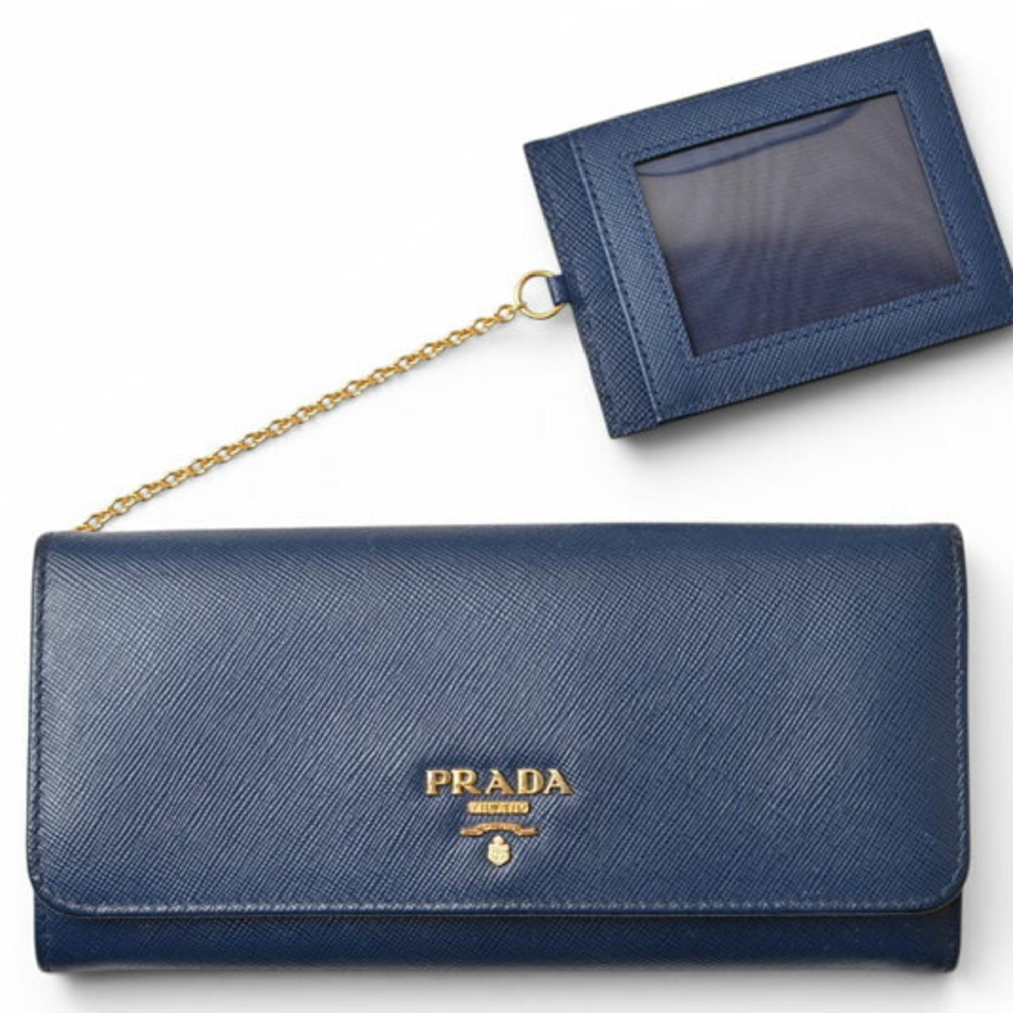 Prada Saffiano Blue Bluette Leather Long Wallet (Bi-Fold) (Pre-Owned)