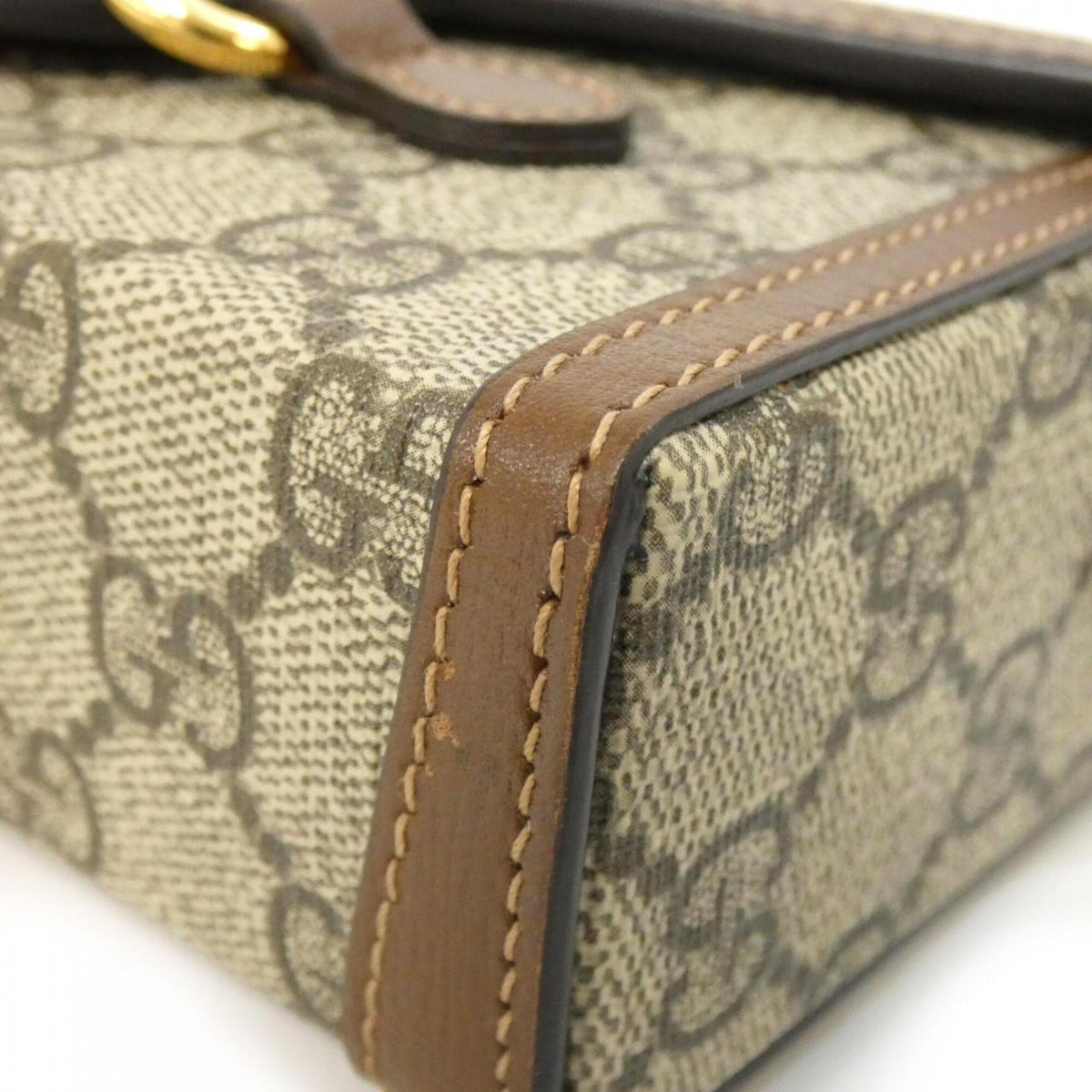 Gucci Beige Brown Gg Supreme Canvas Leather Shoulder Bag (Pre-Owned)