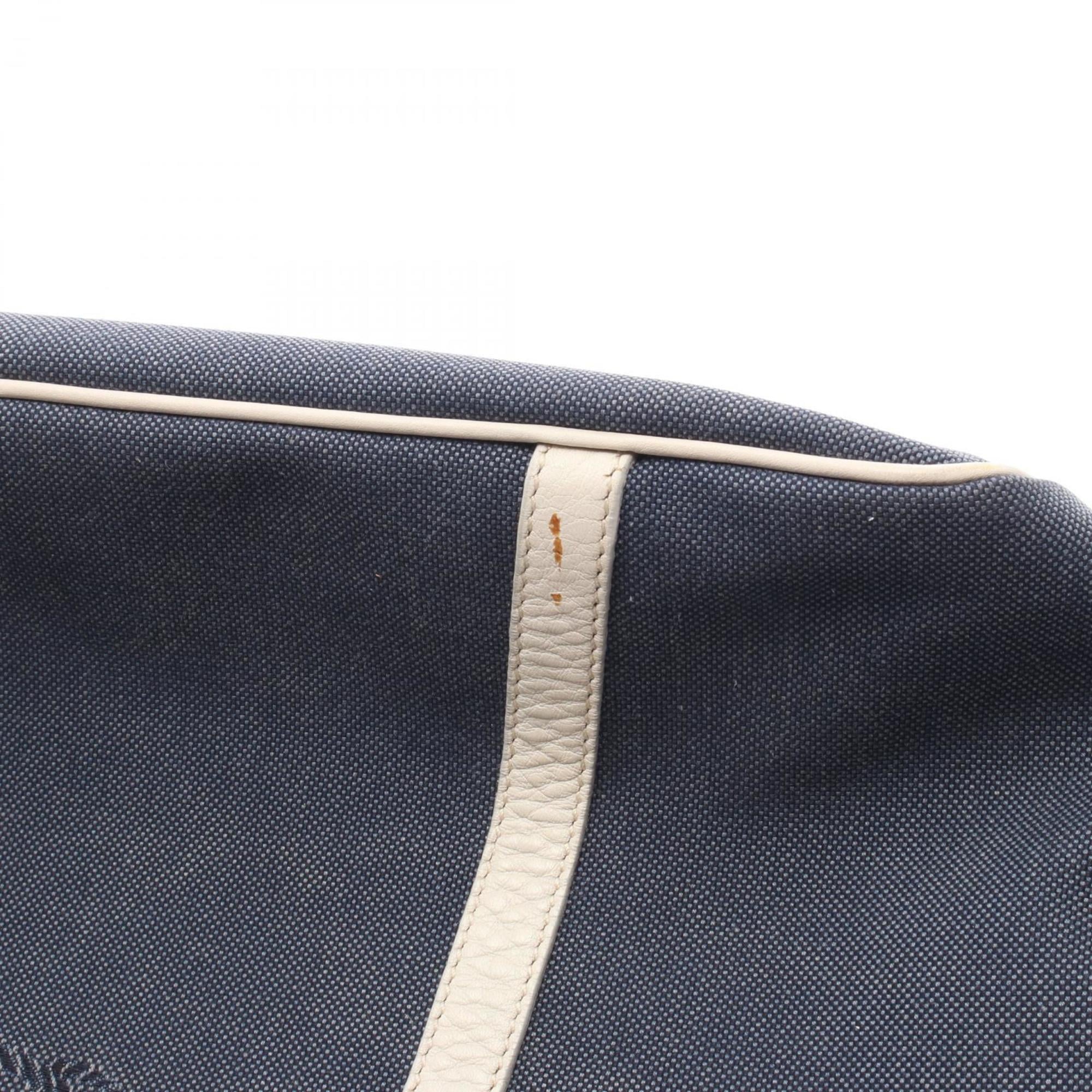 Prada Navy White Canvas Leather Tote Bag (Pre-Owned)
