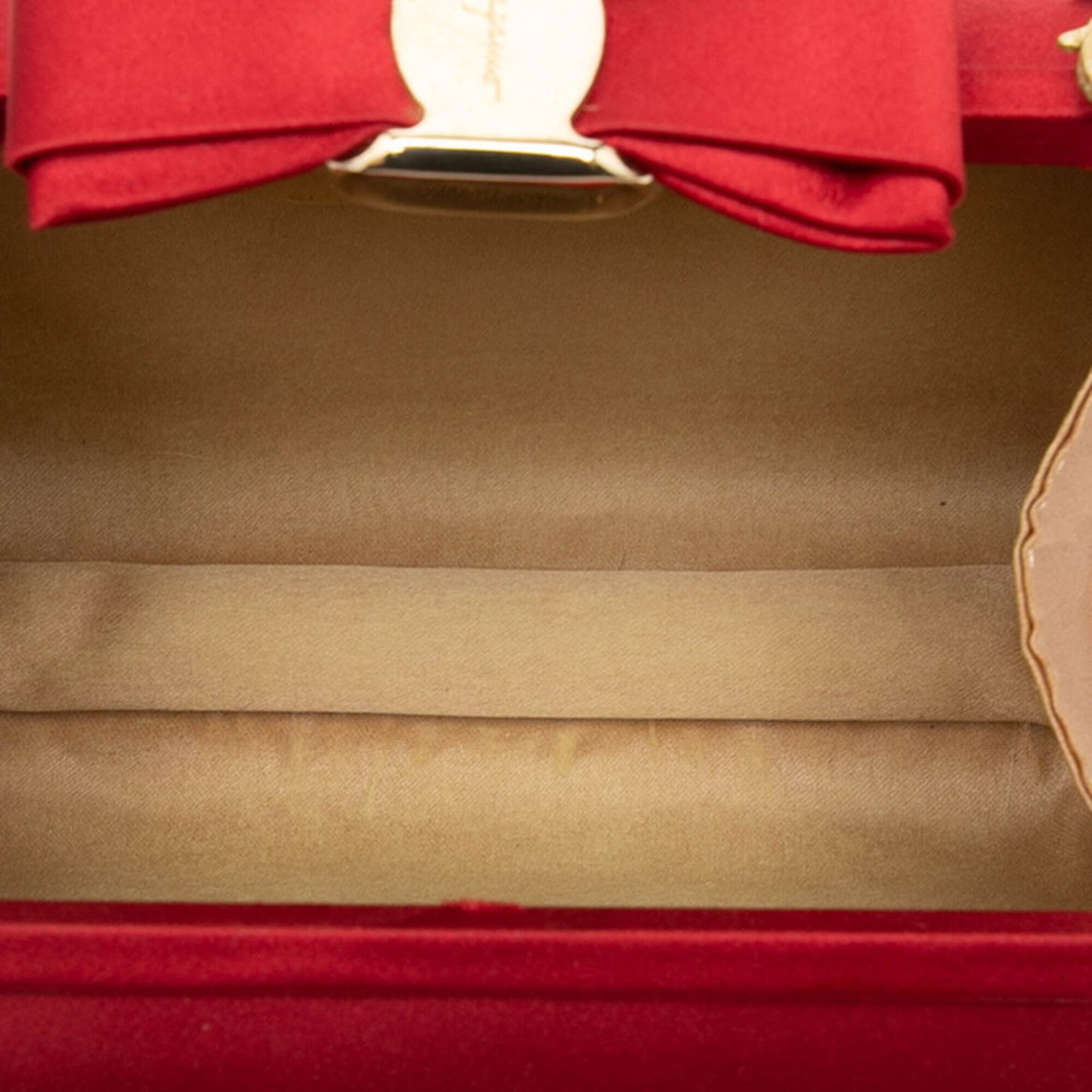 Salvatore Ferragamo Gold Red Color Satin Evening Bag Shoulder Bag (Pre-Owned)