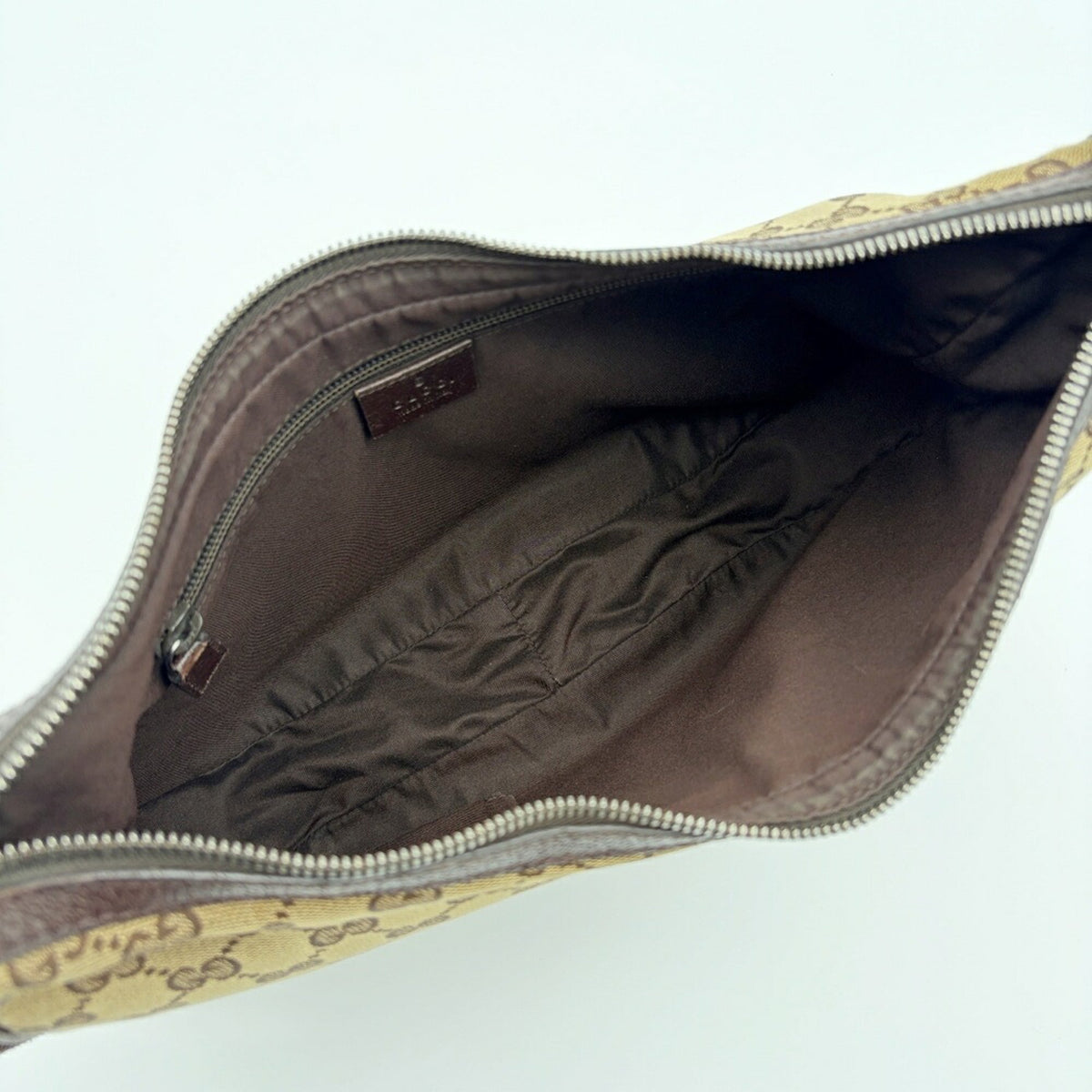 Gucci Beige Brown Canvas Leather Shoulder Bag (Pre-Owned)