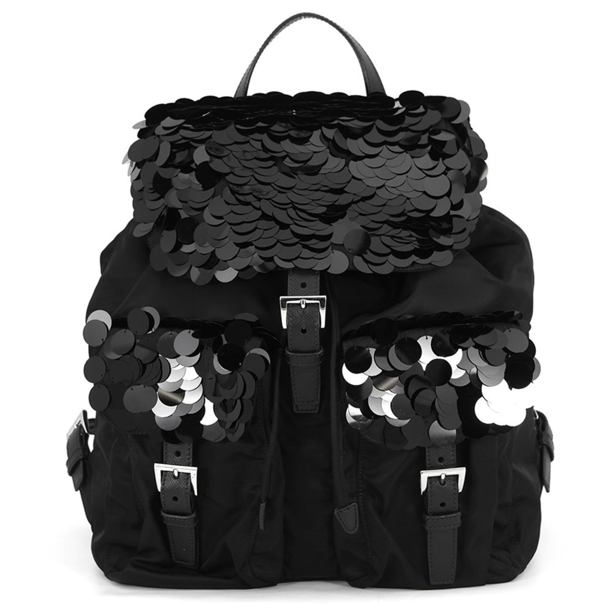 Prada Black Nylon Leather Backpack Handbag (Pre-Owned)