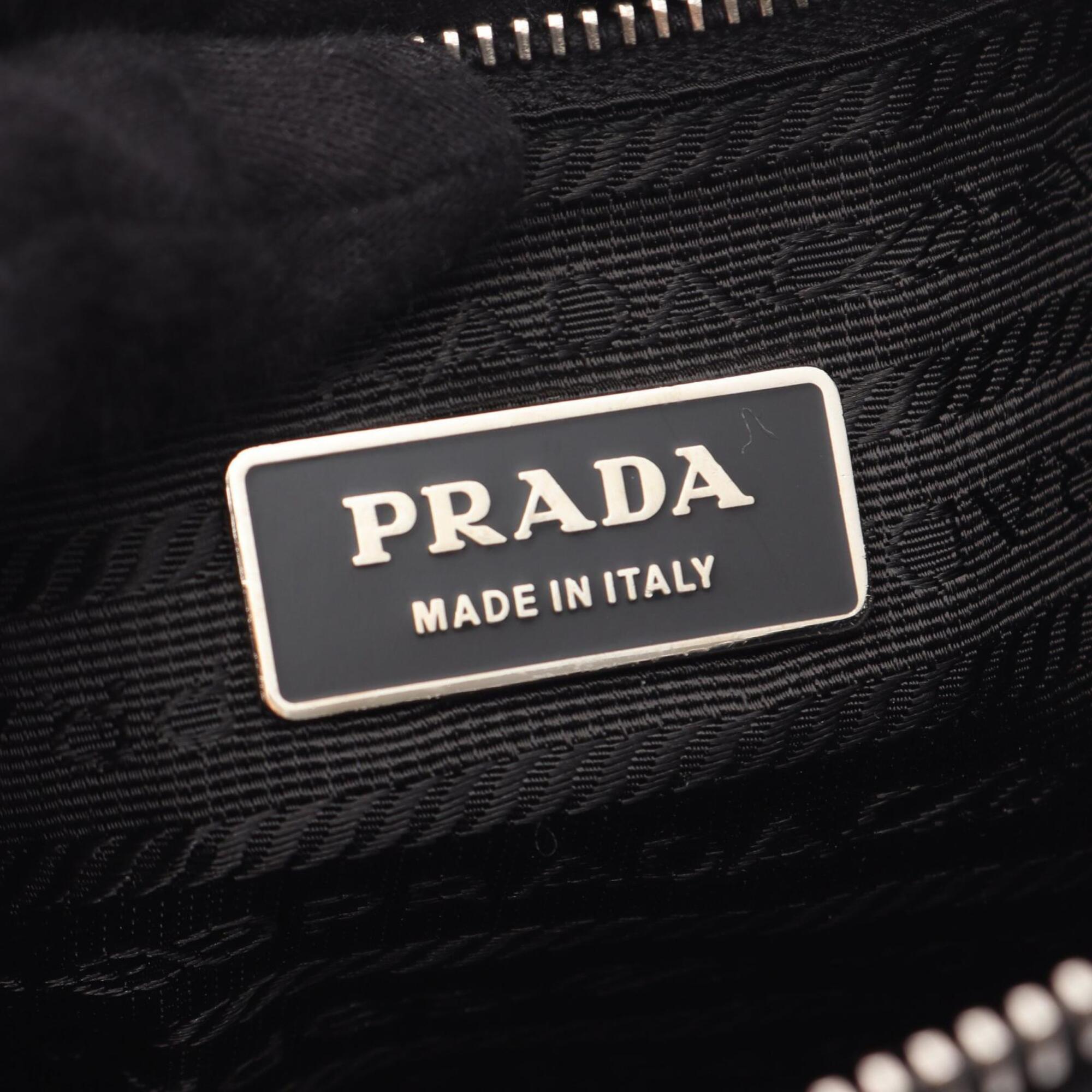 Prada Black Khaki Nylon Patent Leather Handbag Shoulder Bag (Pre-Owned)