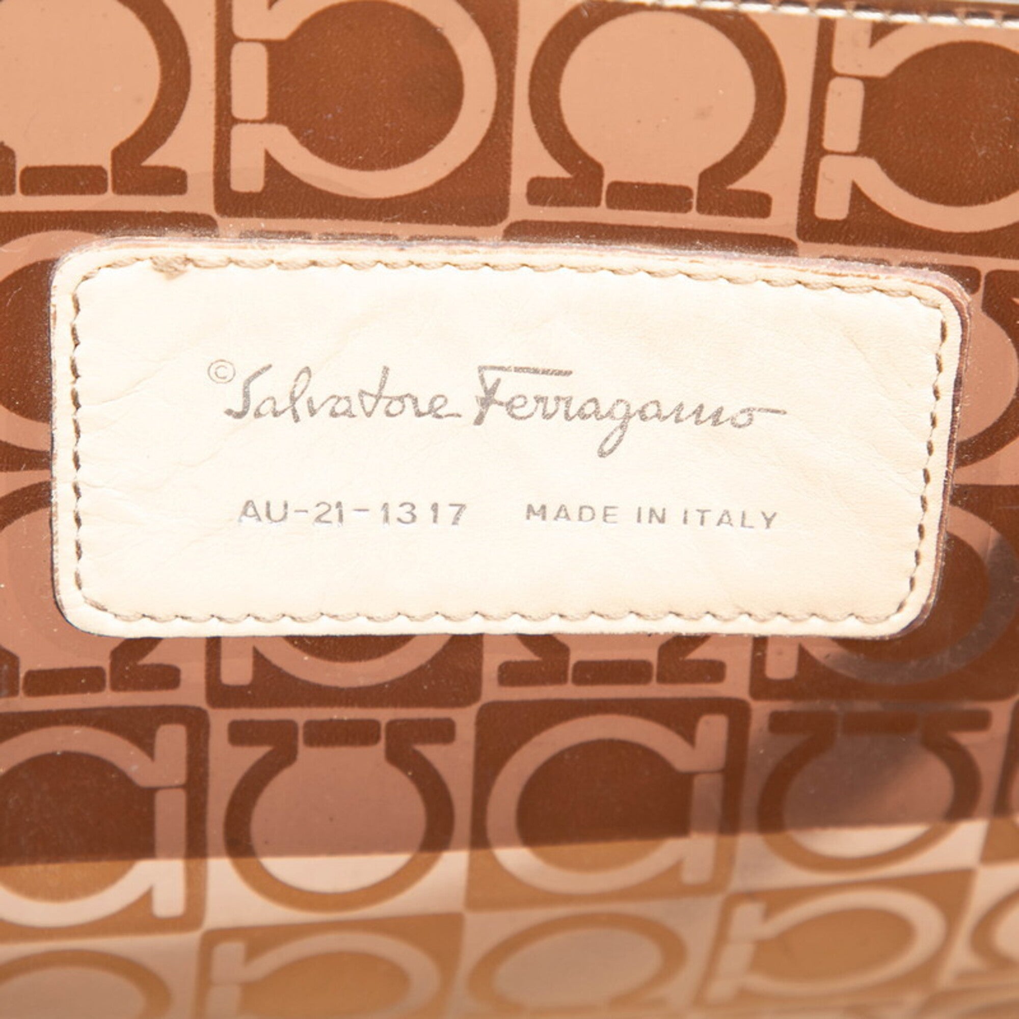 Salvatore Ferragamo Beige Brown Vinyl Leather Shoulder Bag Tote Bag (Pre-Owned)