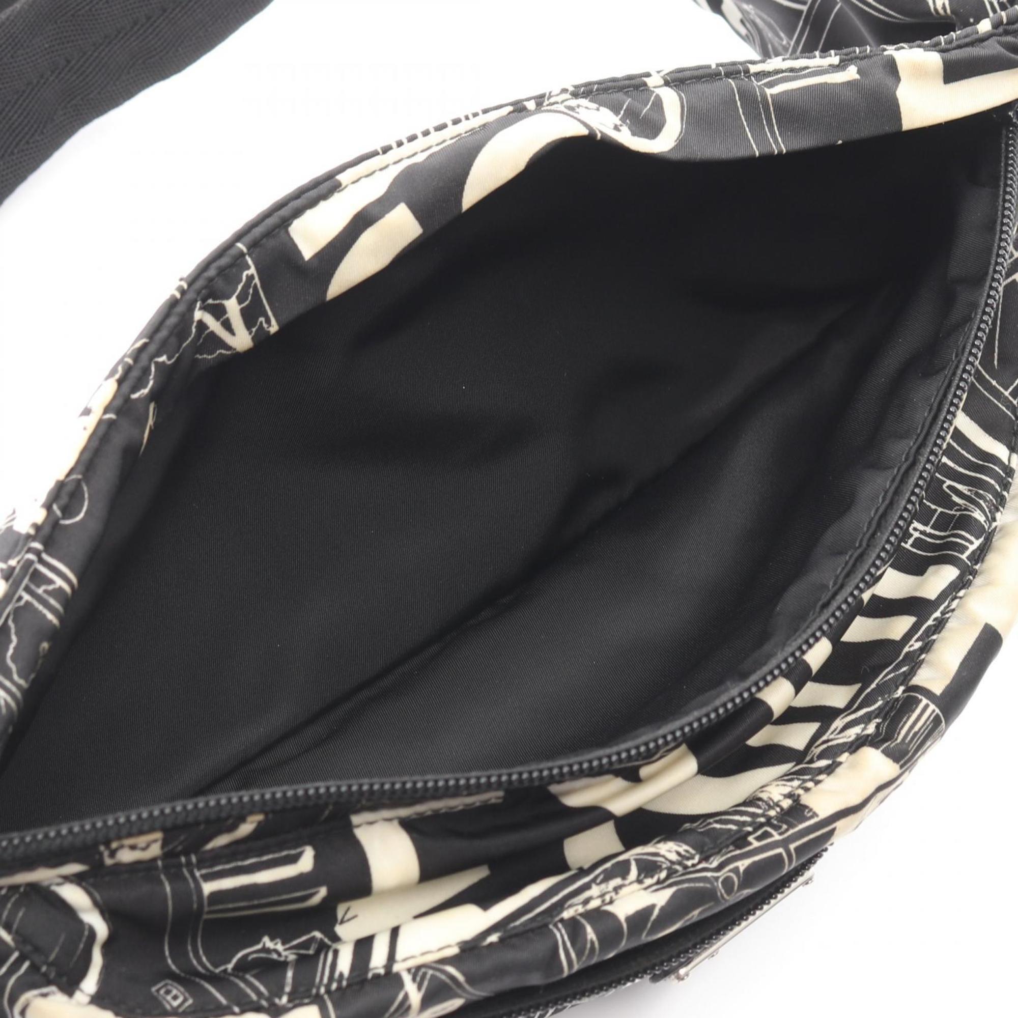 Prada Black White Nylon Leather Fanny Pack Handbag Sling Bag (Pre-Owned)