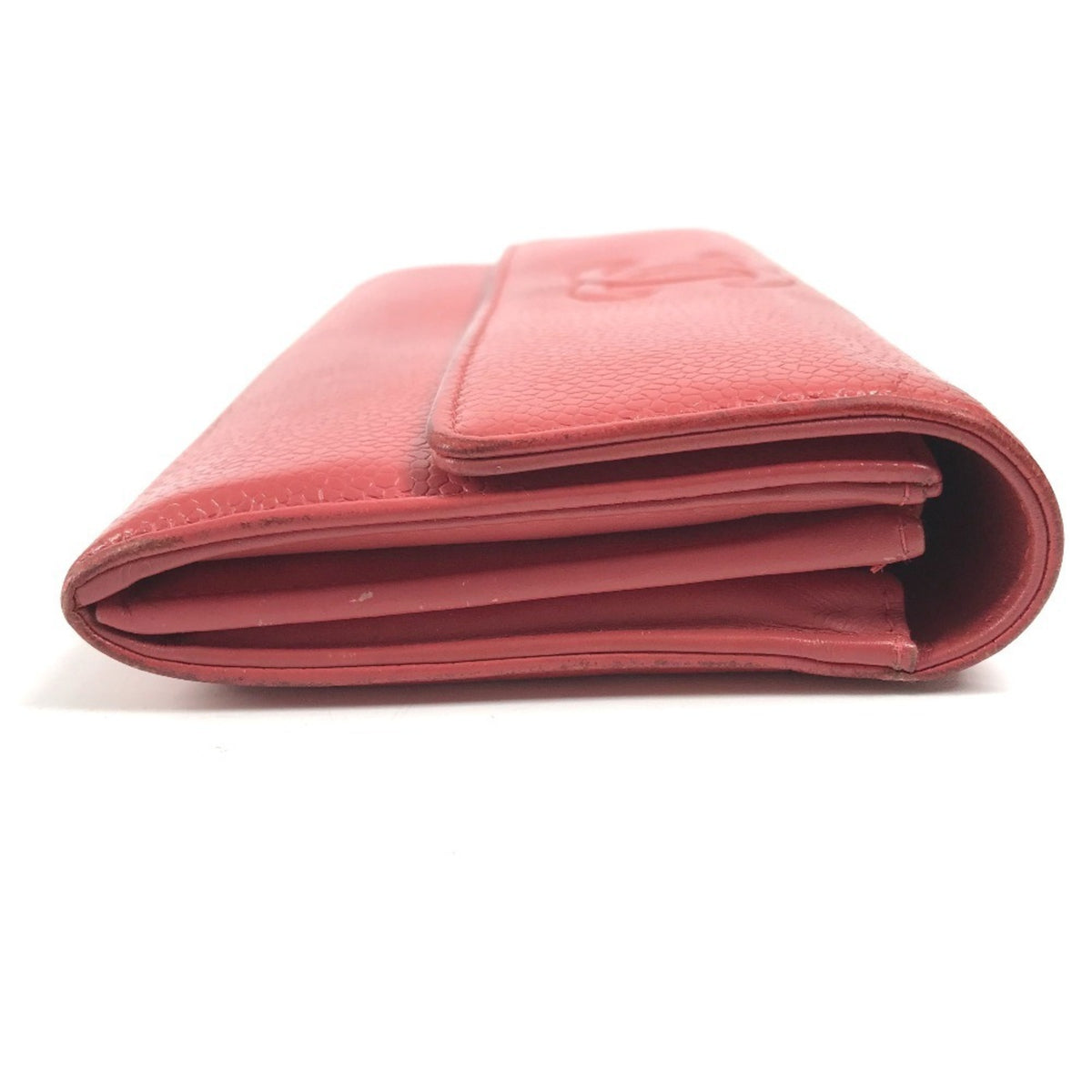 Chanel Red Color Grained Calfskin Long Wallet (Bi-Fold) (Pre-Owned)