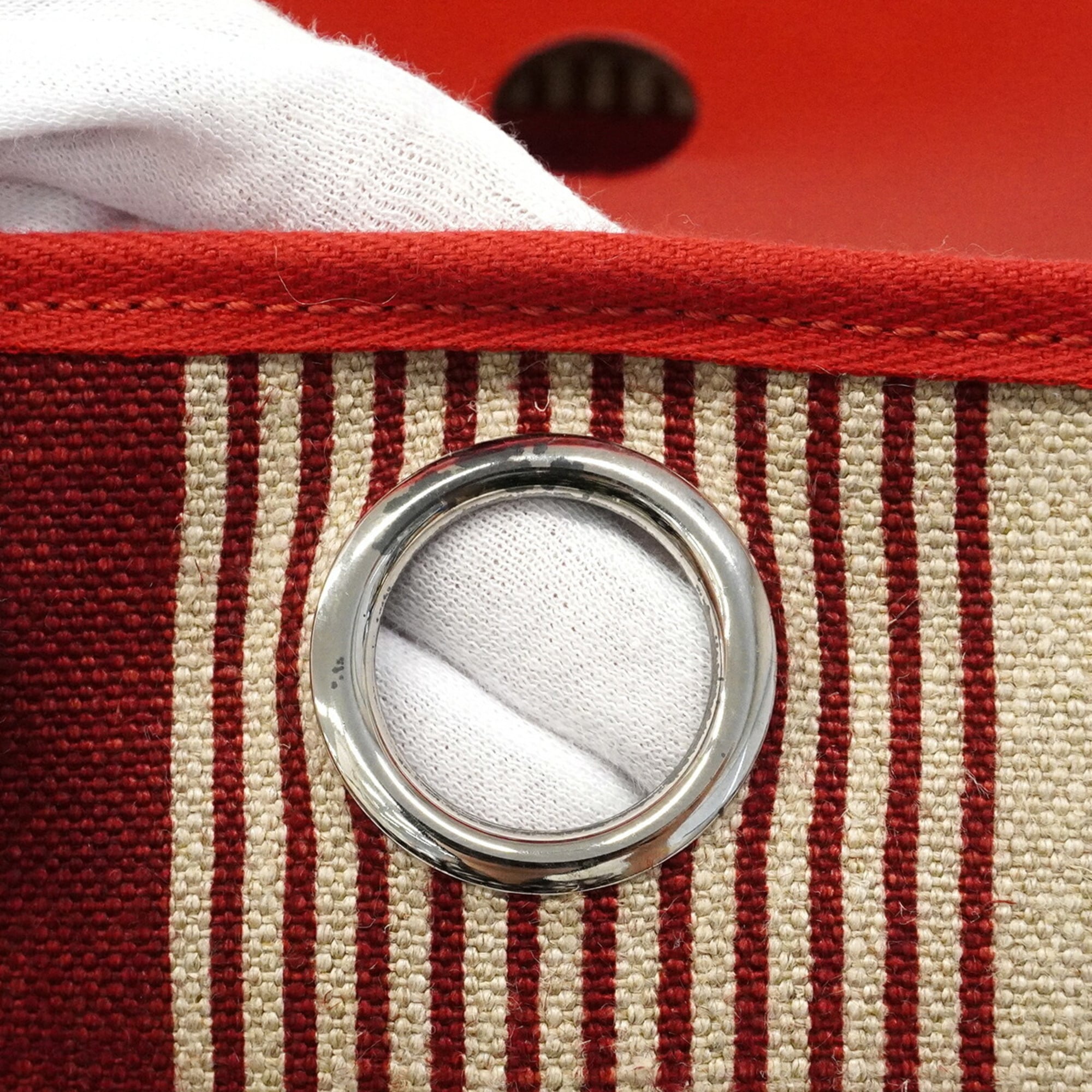 Hermes Red Color Canvas Handbag (Pre-Owned)