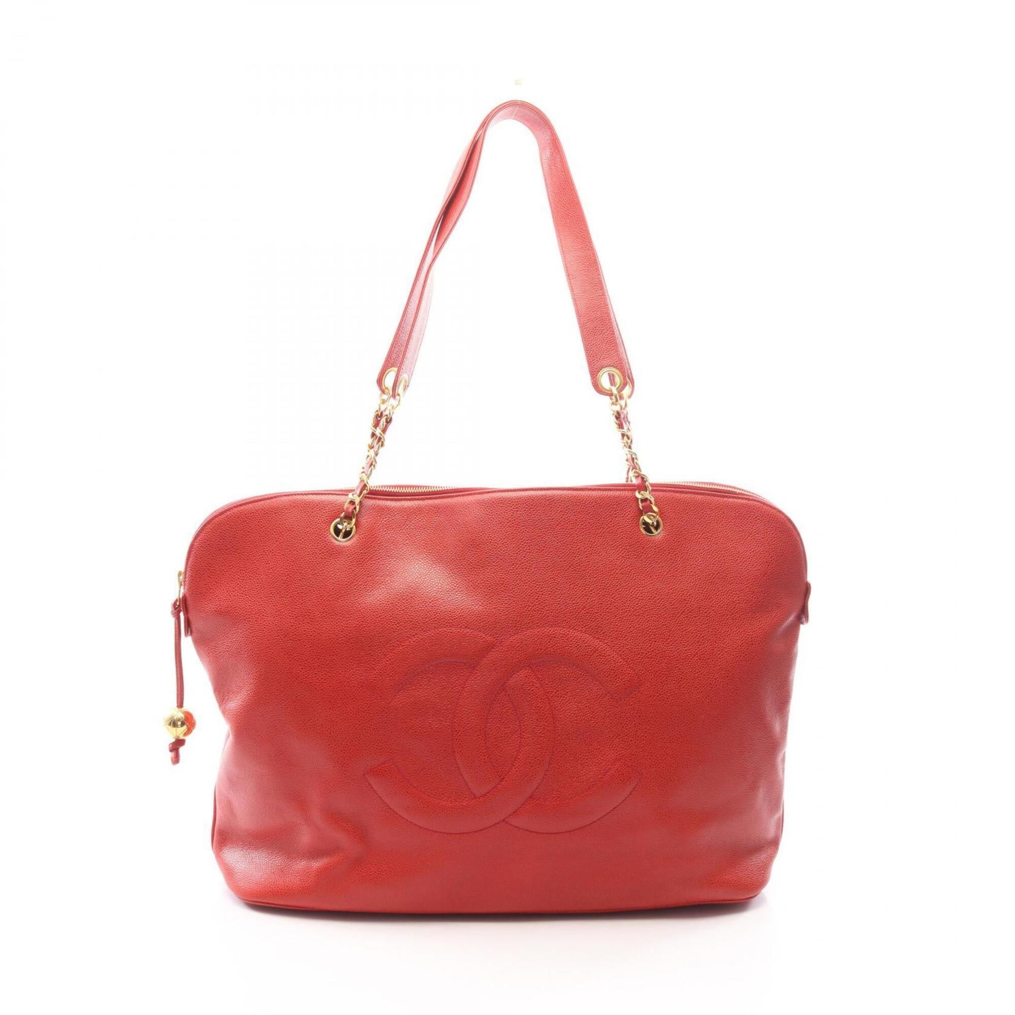 Chanel Red Color Grained Calfskin Handbag Tote Bag (Pre-Owned)