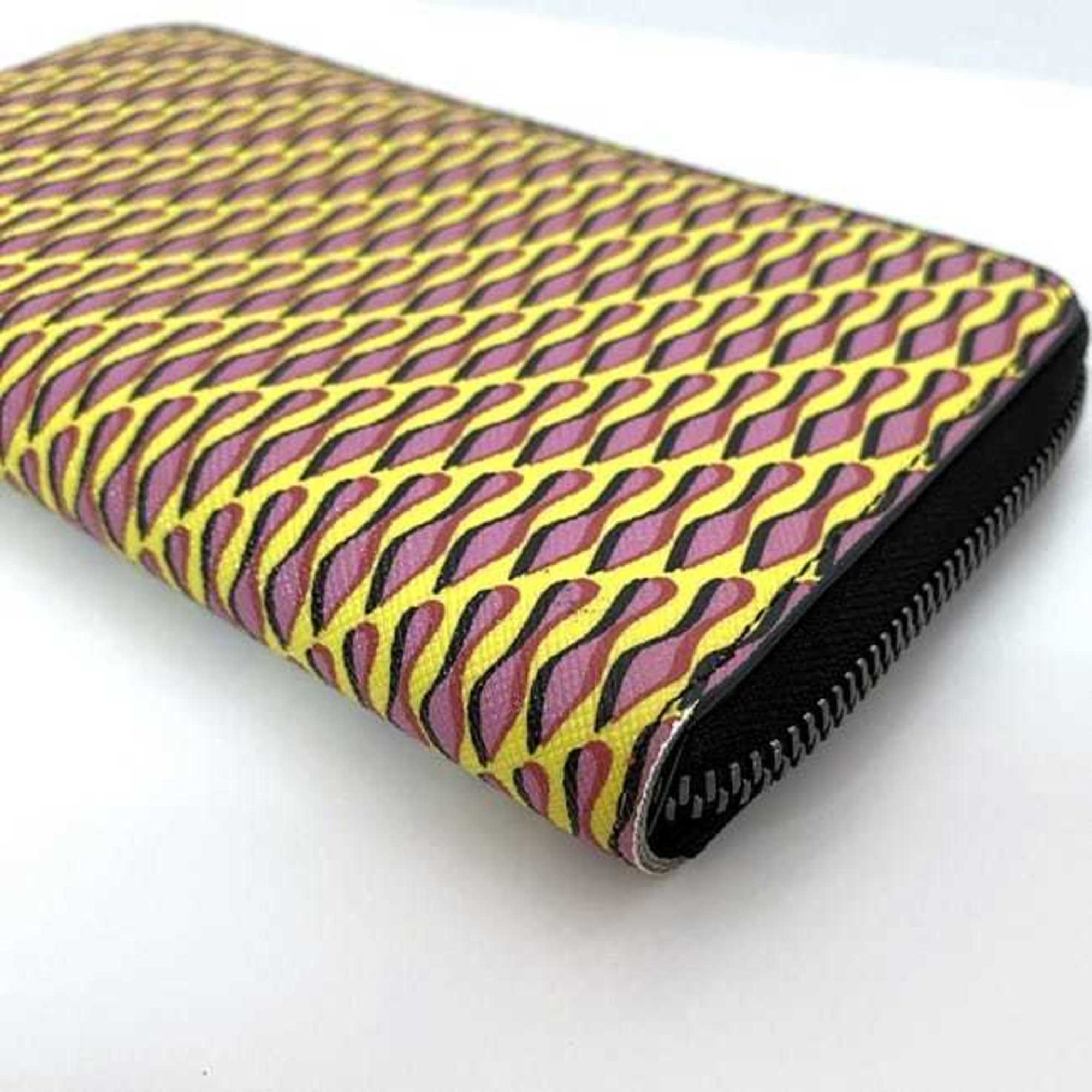 Christian Louboutin Black Pink Yellow Pvc Leather Long Wallet (Bi-Fold) (Pre-Owned)