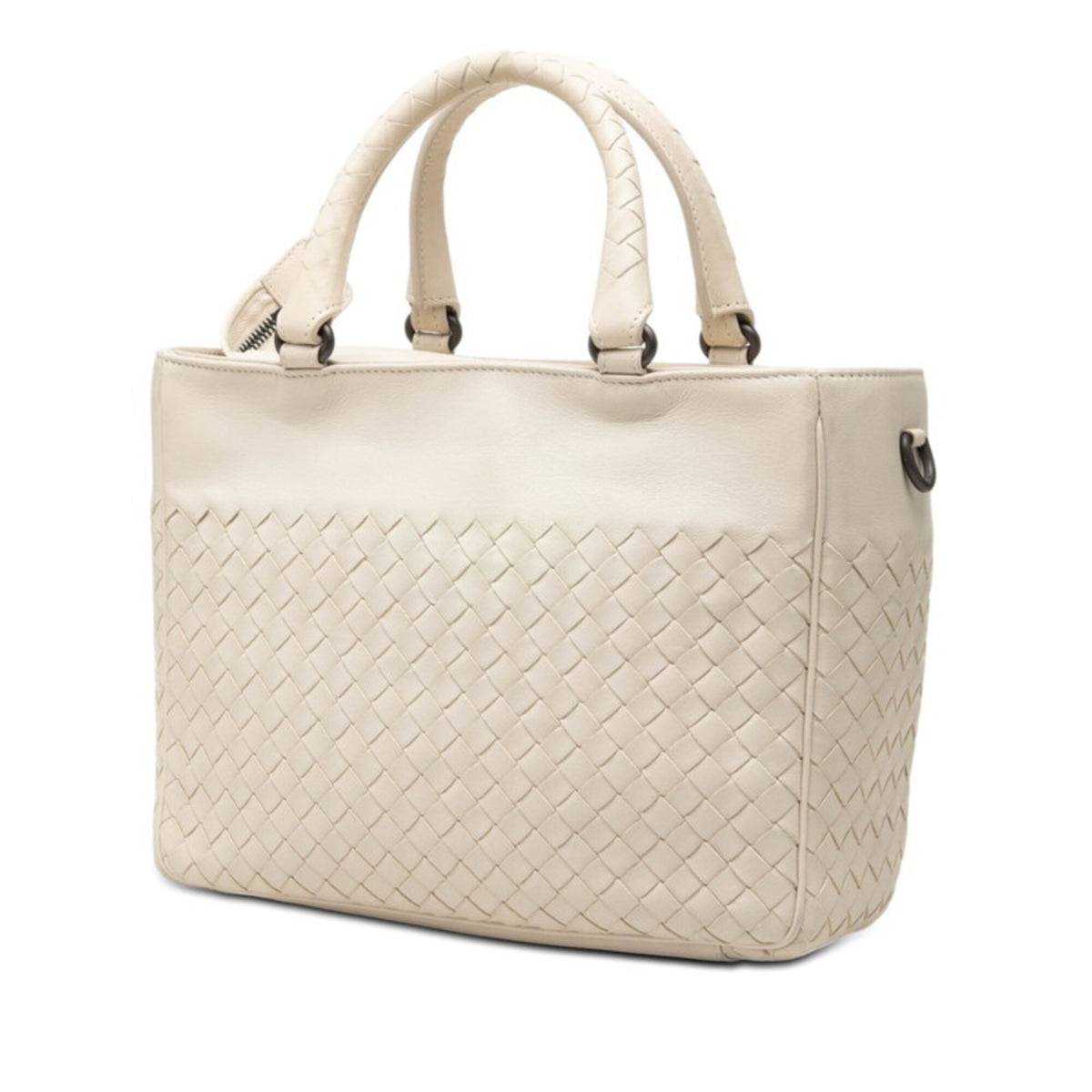 Bottega Veneta Intrecciato Ivory Leather Handbag Shoulder Bag (Pre-Owned)