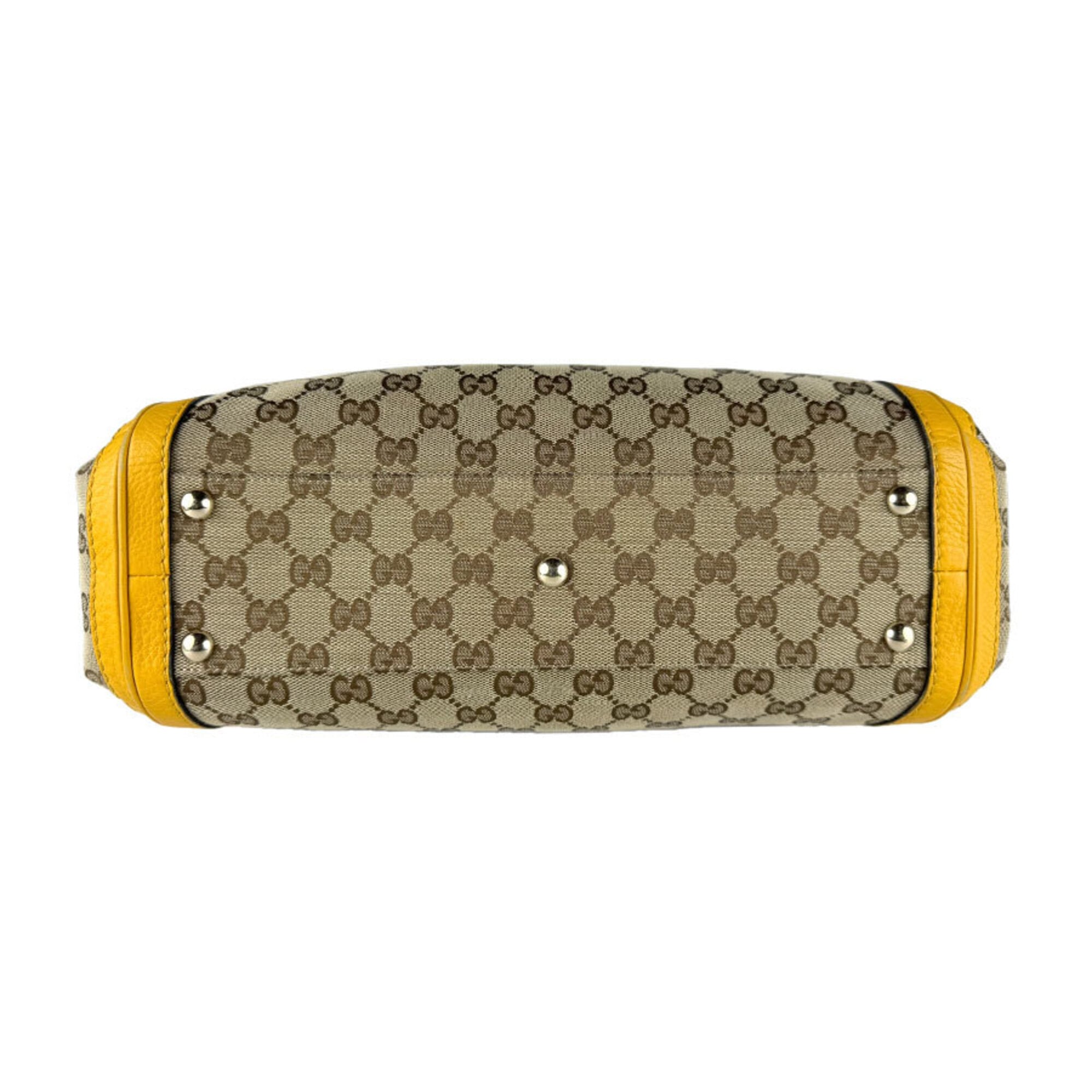Gucci Brown Yellow Gg Canvas Leather Handbag Shoulder Bag (Pre-Owned)