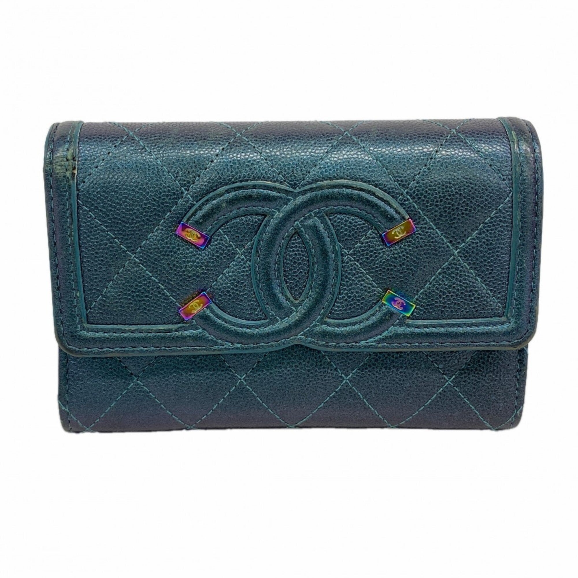 Chanel Green Grained Calfskin Wallet (Bi-Fold) (Pre-Owned)
