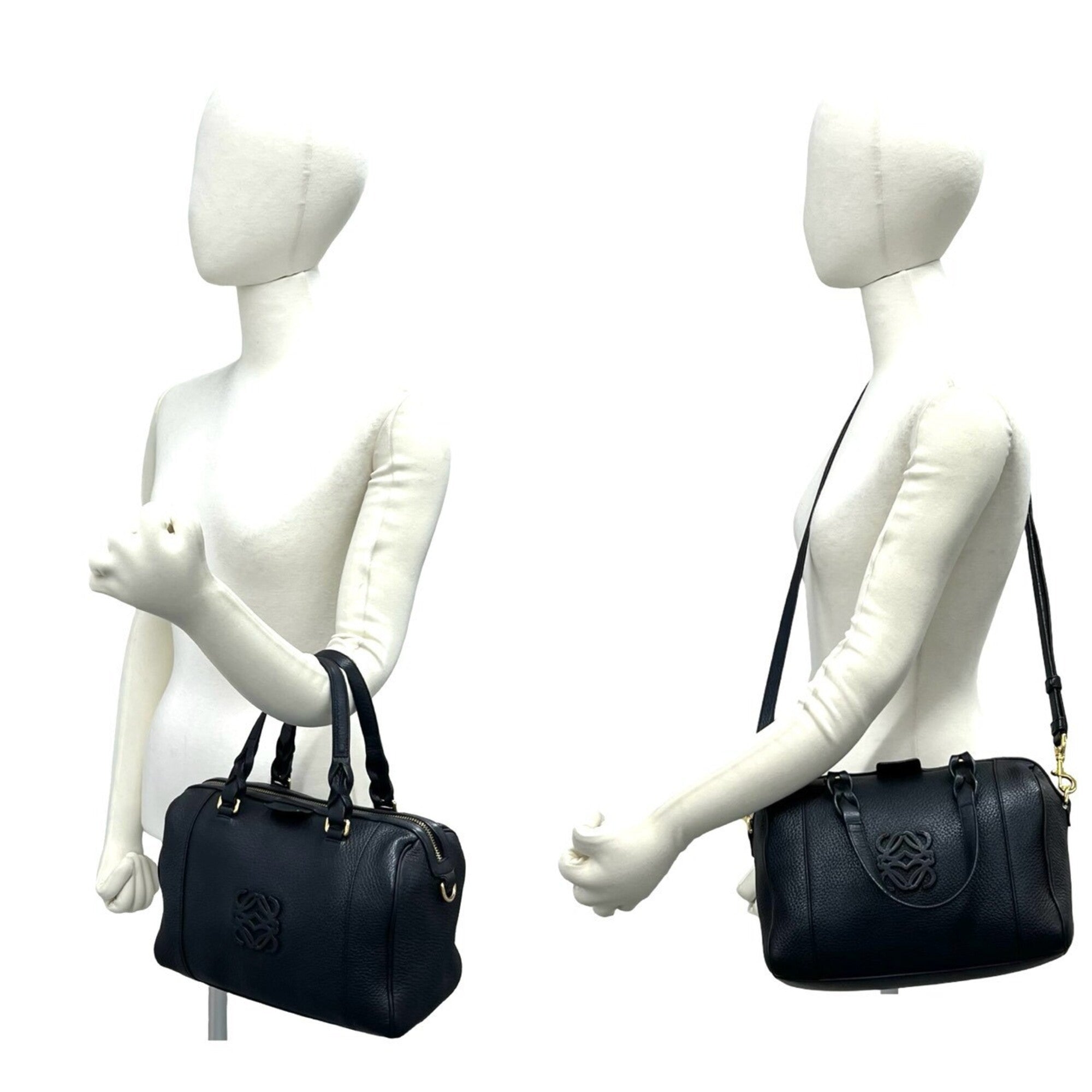 Loewe Black Leather Boston Bag Handbag Shoulder Bag (Pre-Owned)