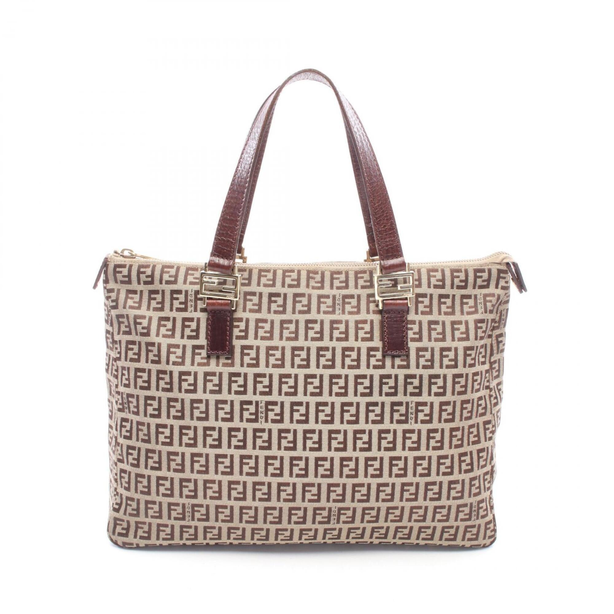 Fendi Beige Brown Canvas Leather Handbag Tote Bag (Pre-Owned)