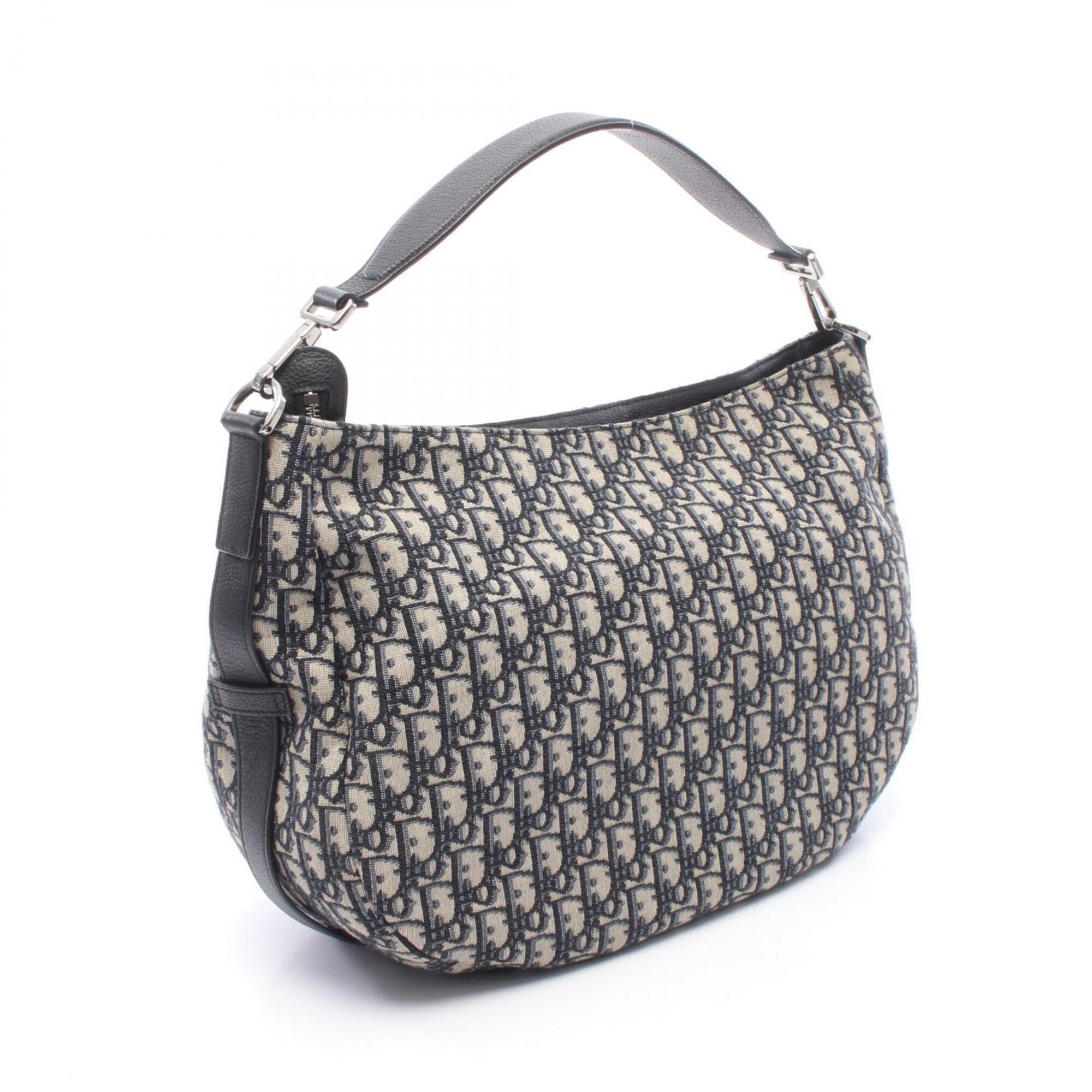 Christian Dior Beige Navy Canvas Leather Handbag Saddle Bag Shoulder Bag (Pre-Owned)