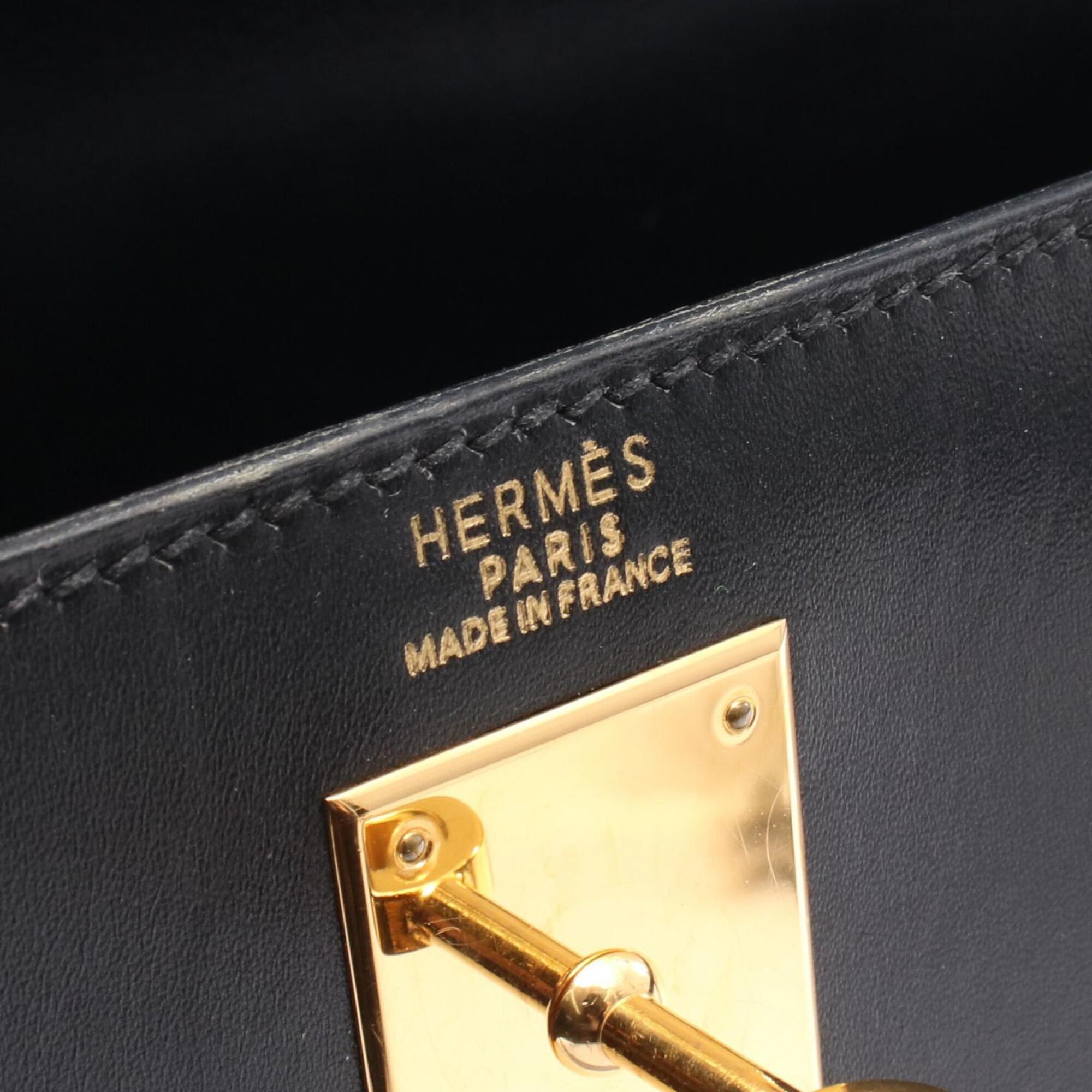 Hermes Black Box Calf Leather Handbag (Pre-Owned)