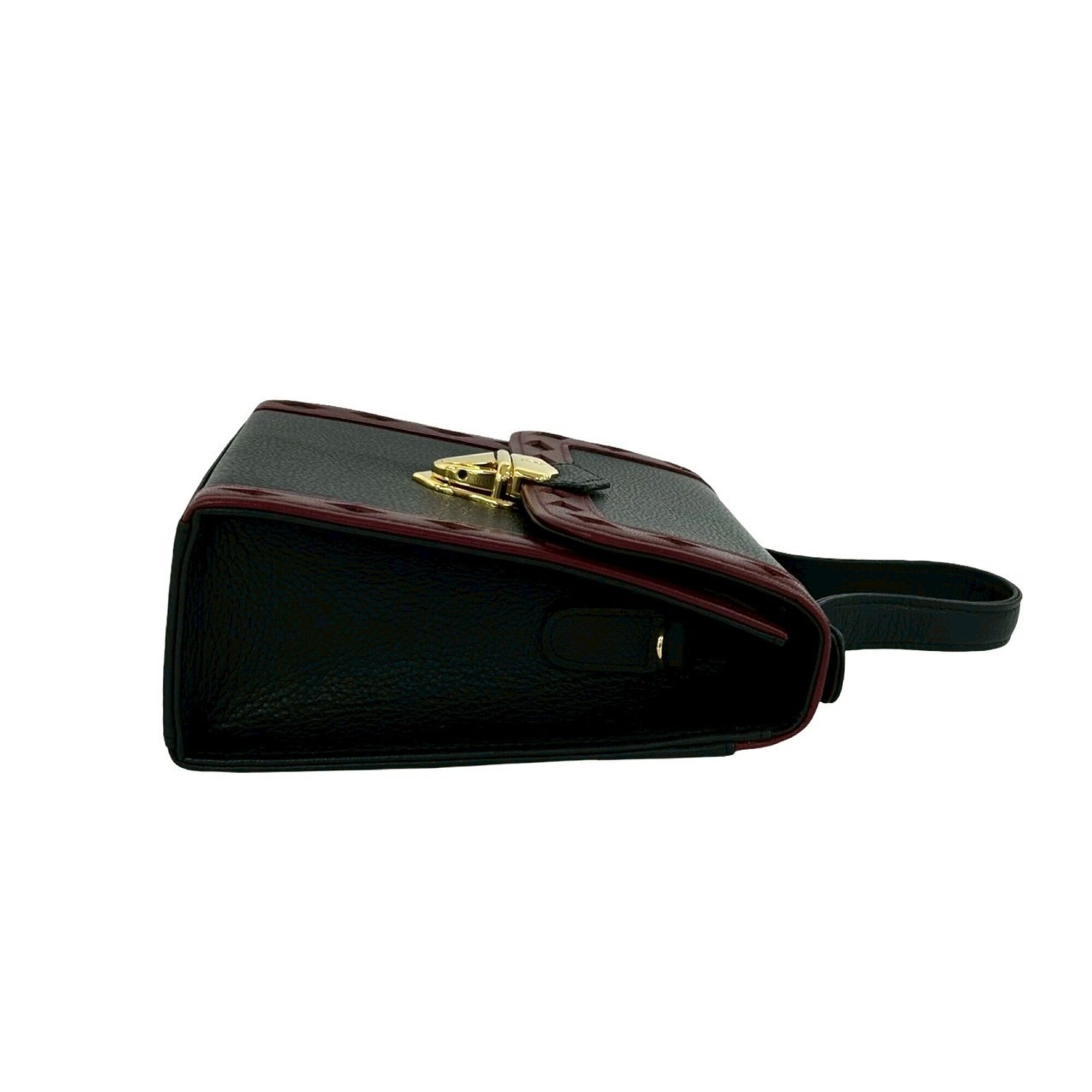 Yves Saint Laurent Black Red Color Leather Handbag Shoulder Bag (Pre-Owned)