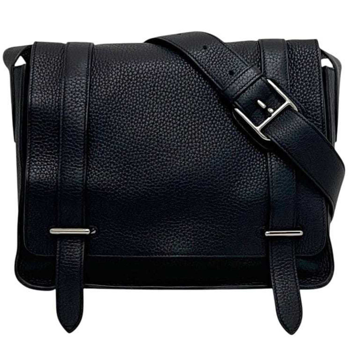 Hermes Black Dark Navy Navy Chevre Leather Leather Shoulder Bag (Pre-Owned)